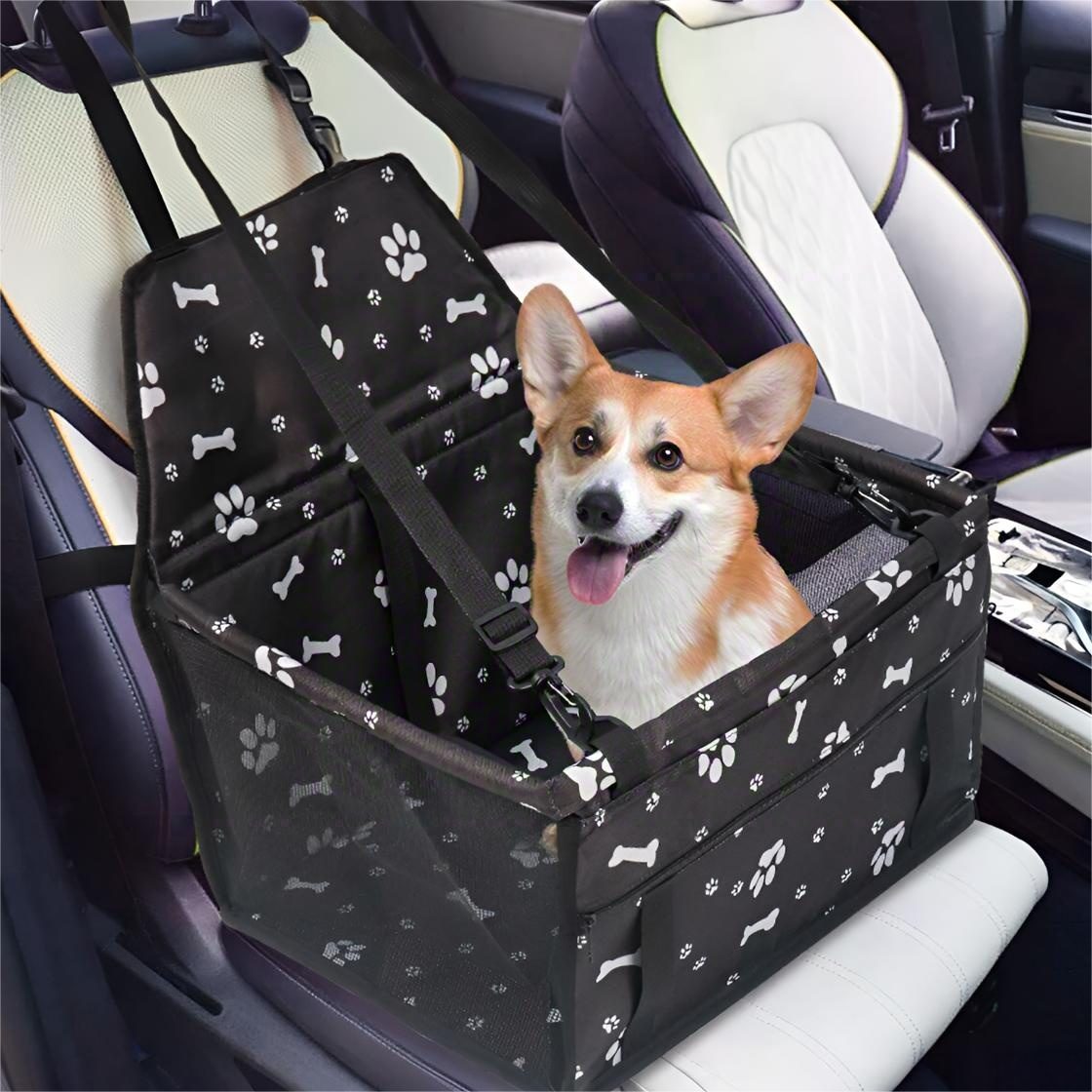 Toomoke Hunde-Autositz für kleine Hunde und Katzen, faltbare Autositzbox, mit Sicherheitsgurt, stabiler PE-Verstärkung und atmungsaktivem Mesh