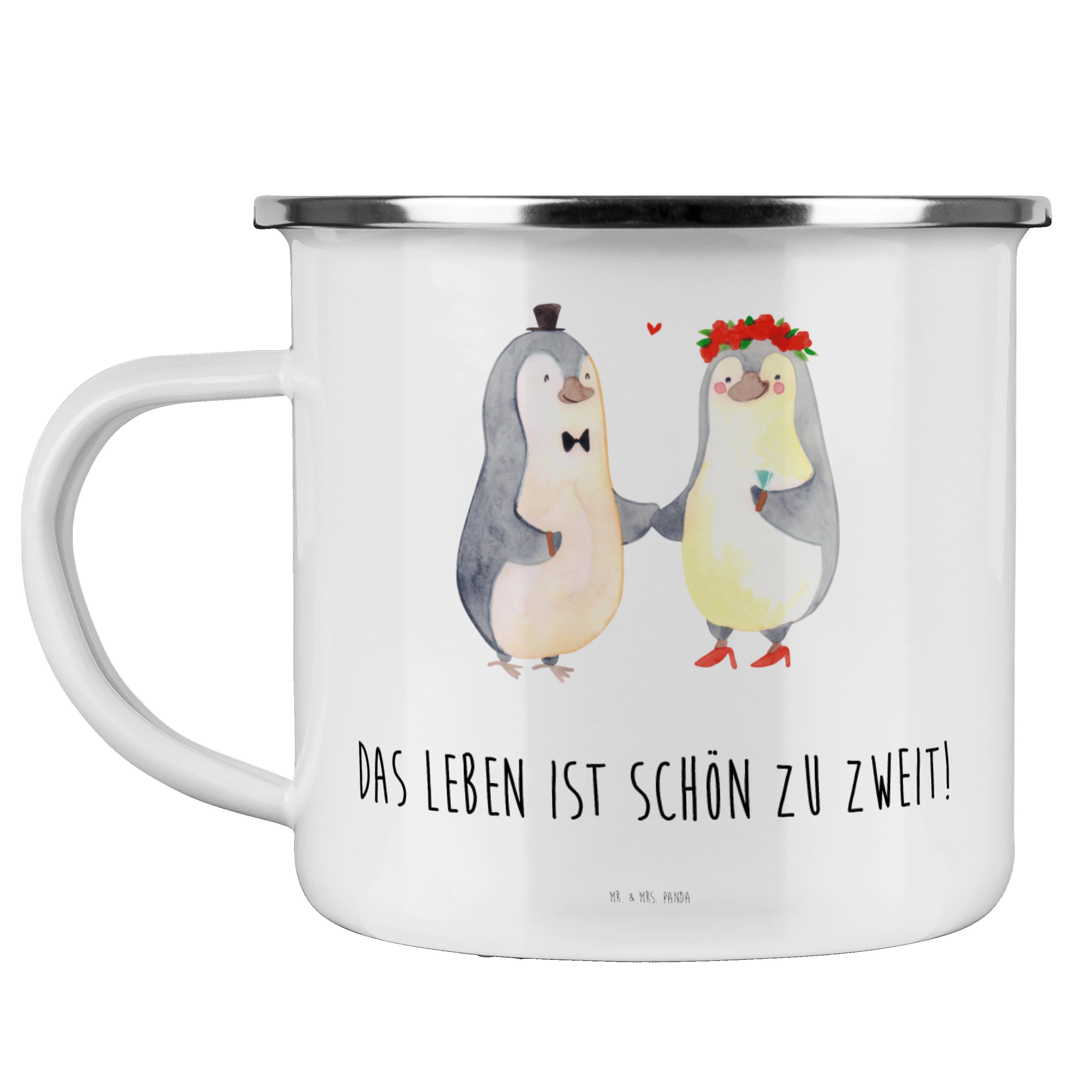 Mr. & Mrs. Panda Becher Pinguin Heirat - Weiß - Geschenk, Partner, Heiratsantrag, Edelstahl T, Emaille | Becher