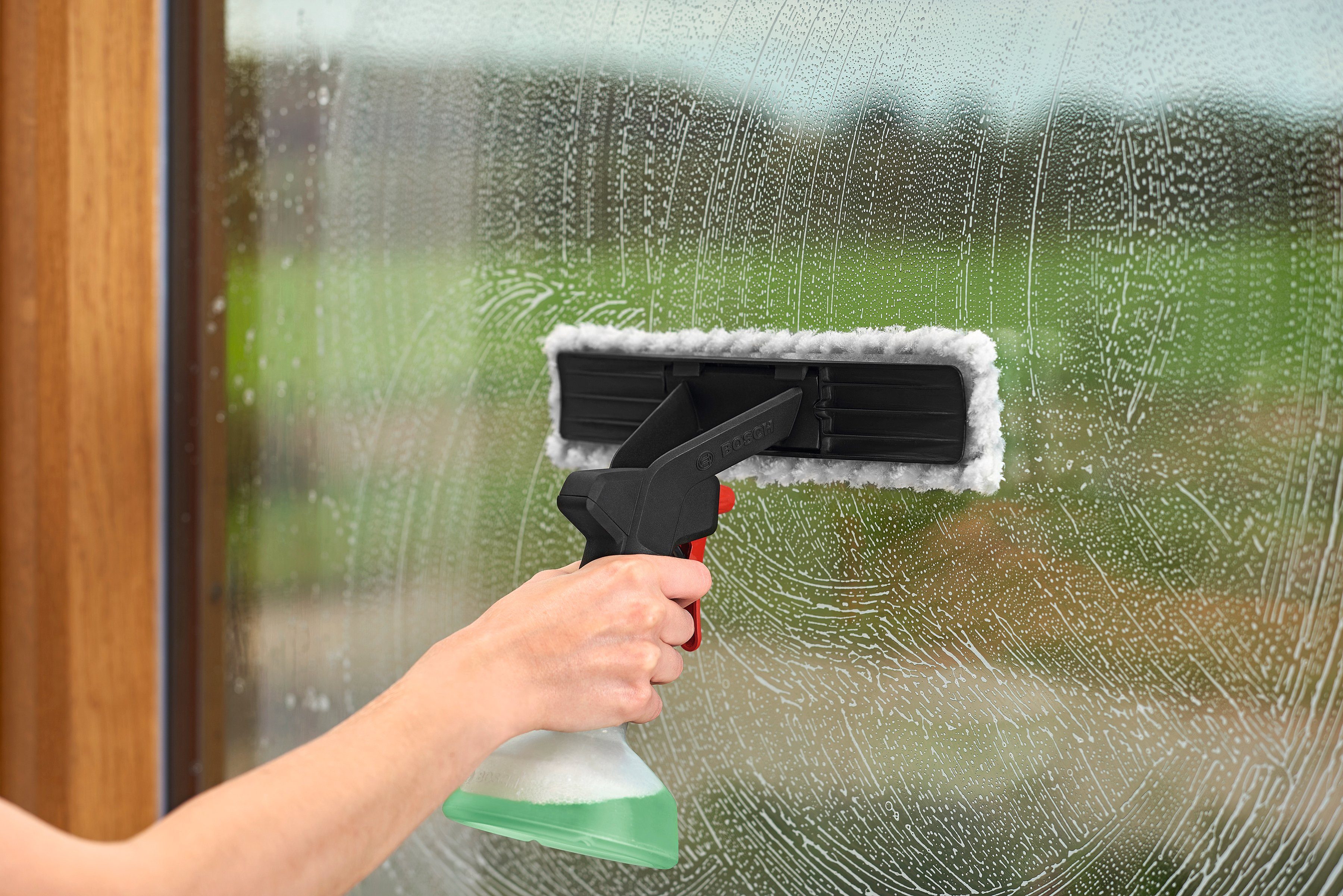 inkl. Sprühflasche und Bosch & GlassVAC, Garden Akku-Fenstersauger Microfasertuch Home