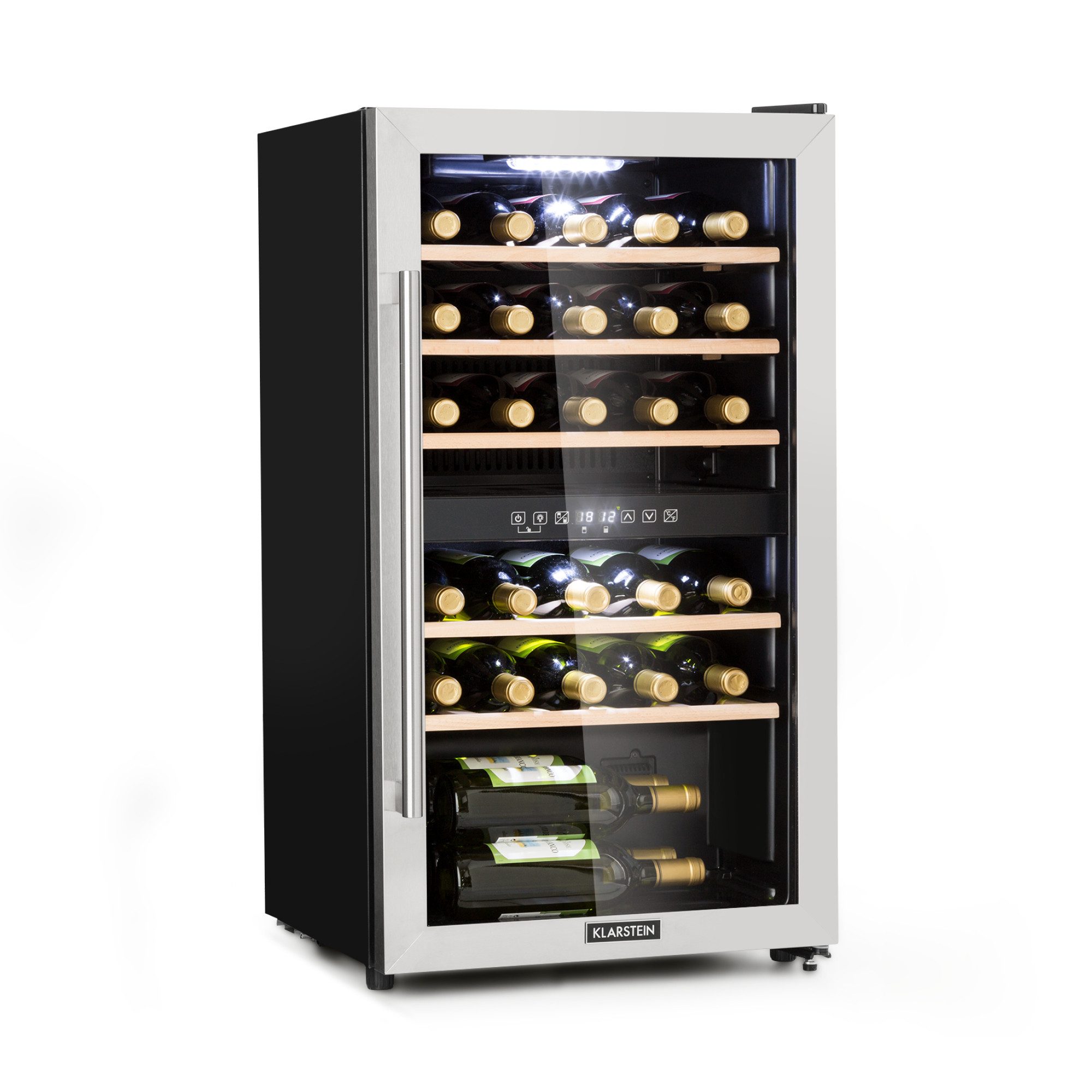 Klarstein Weinkühlschrank Vinamour 29 Duo Weinkühlschrank 2 Zonen 29 Fl 80L 5-22°C Touch 40 dB, für 29 Standardflaschen á 0,75l,2 Zonen Wein Flaschenkühlschrank Weintemperierschrank Kühlschrank