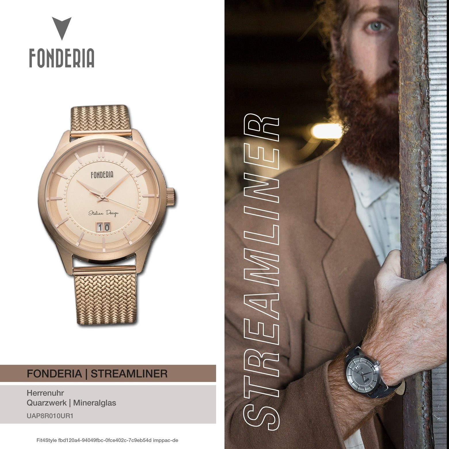 Fonderia Quarzuhr Fonderia Herren P-8R010UR1, Uhr rosegold Armbanduhr Herren rund, rosegold