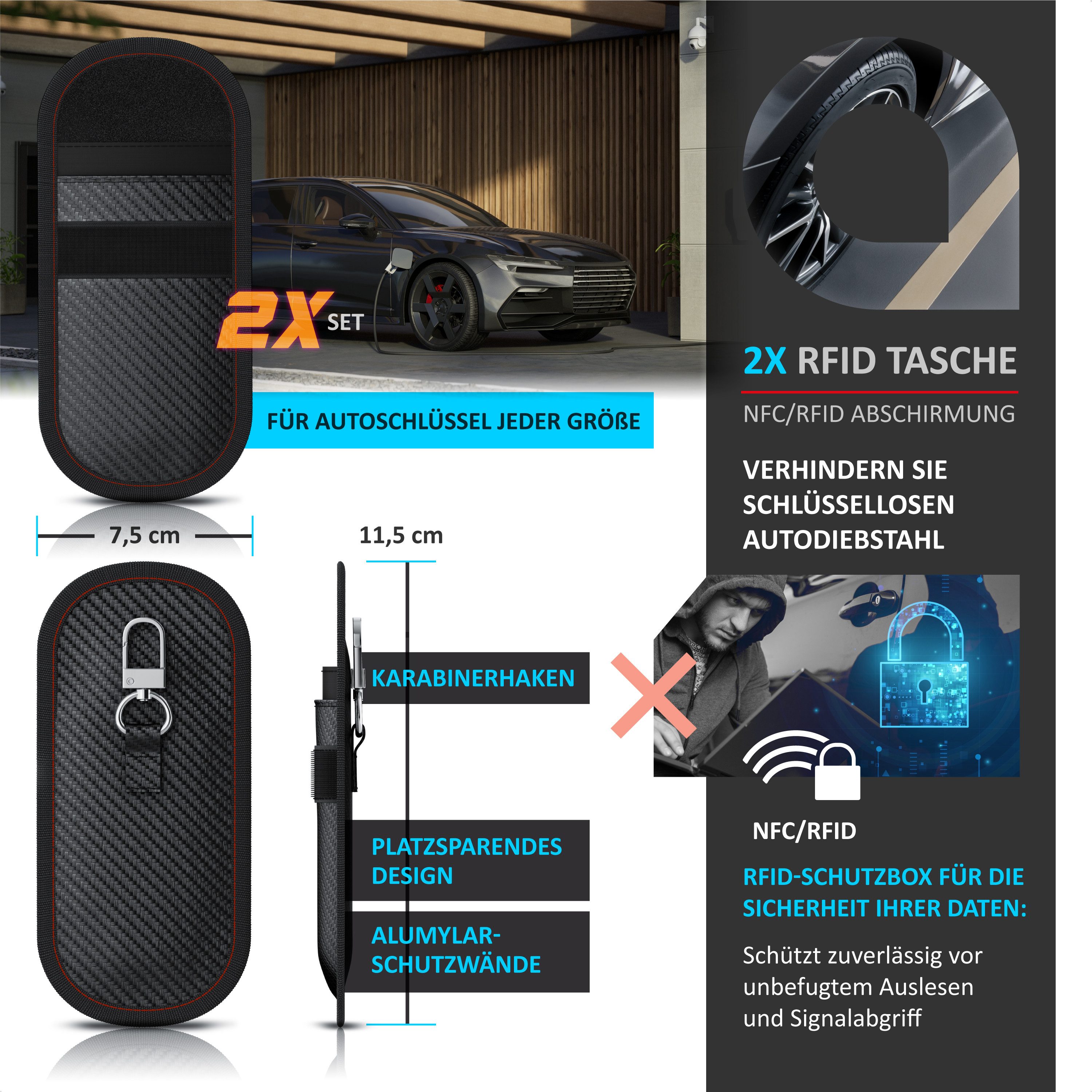 Aplic Schlüsseltasche RFID Blocker, Keyless, Faraday Tasche, 2er Set, NFC, günstig online kaufen