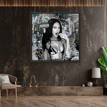 DOTCOMCANVAS® Acrylglasbild FOX - Acrylglas, Acrylglasbild Megan Fox Collage Street Art schwarz weiß Frau Model