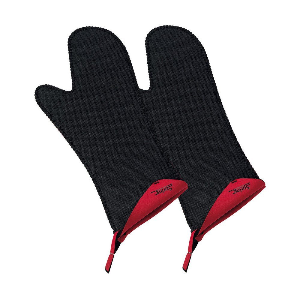 Spring Geschirr-Set Hitzehandschuh lang Grips rot 2er Set -40°/+250°C (2-tlg), Neopren, Edelstahl mit Aluminiumkern, Induktion, alle Herdarten