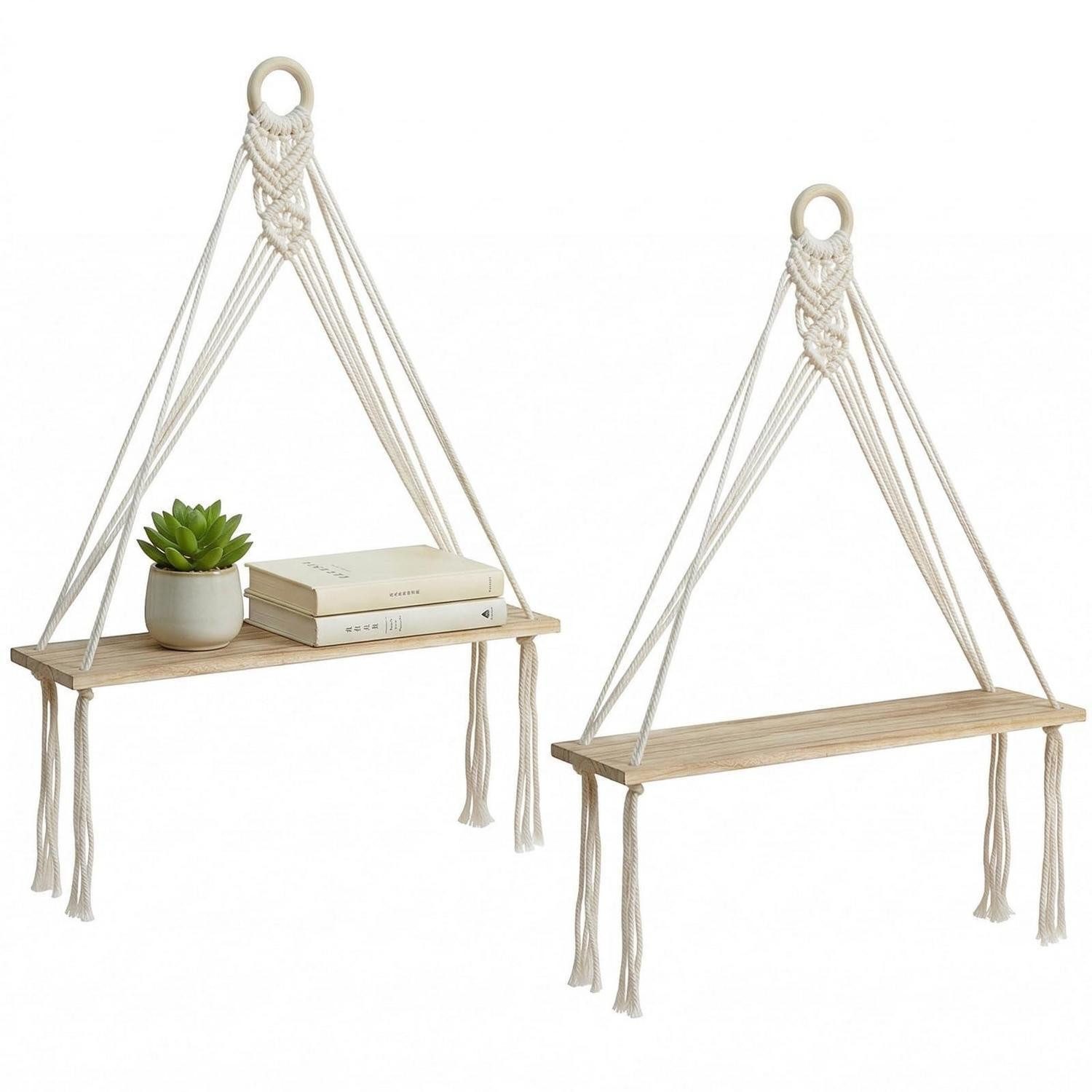 LuxusKollektion Hängeregal Wandregal Boho 2Stk Ringhaken 40x14x40cm