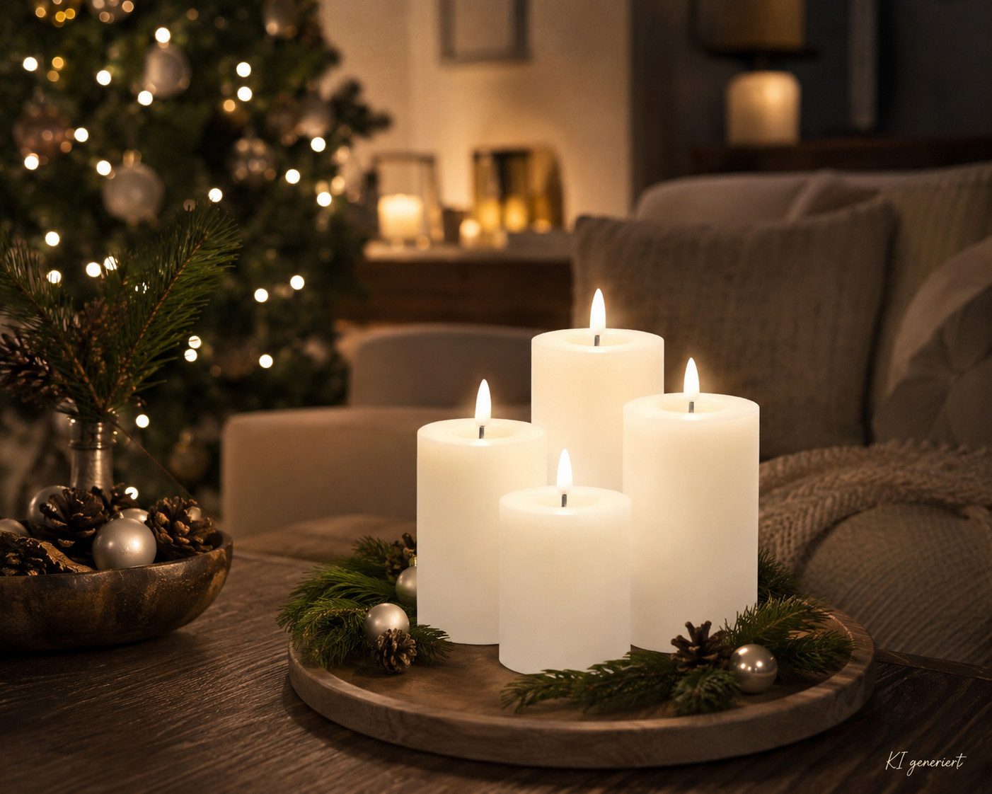 Lumineo LED-Christbaumkerzen Lumineo LEDLED Wachskerzen 4er-Set Weiß, batteriebetrieben, 6h-Timer, IP-20, Indoor, Flacker-Effekt, AAA Batterien