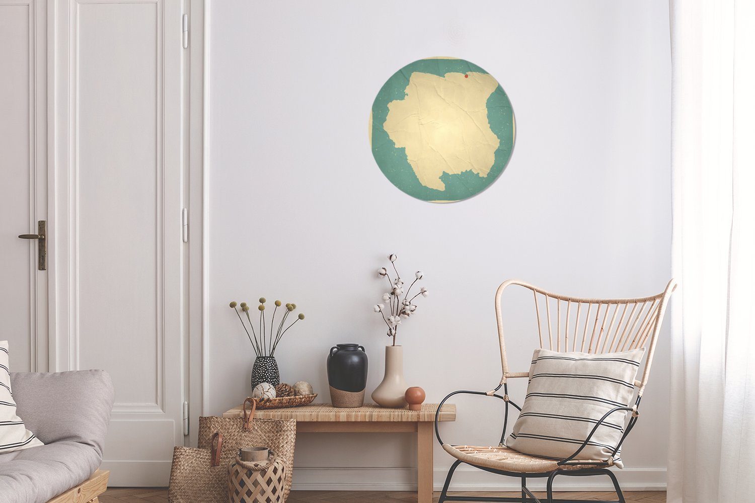Wohnzimmer mit Eine der Rund, MuchoWow Tapetenaufkleber, Vintage-Effekt Wandsticker für Karte surinamischen Kinderzimmer, St), Version (1 Tapetenkreis illustrierte