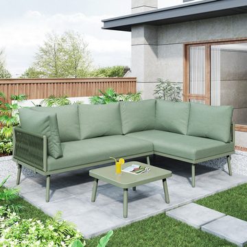 Gotagee Gartenlounge-Set Garten-Lounge-Set aus Eisen Gartenmöbel-Set Lounge-Set aus Seil Grün, L-förmiges, verstellbaren Füßen, 2 Sofas und 1 Tisch