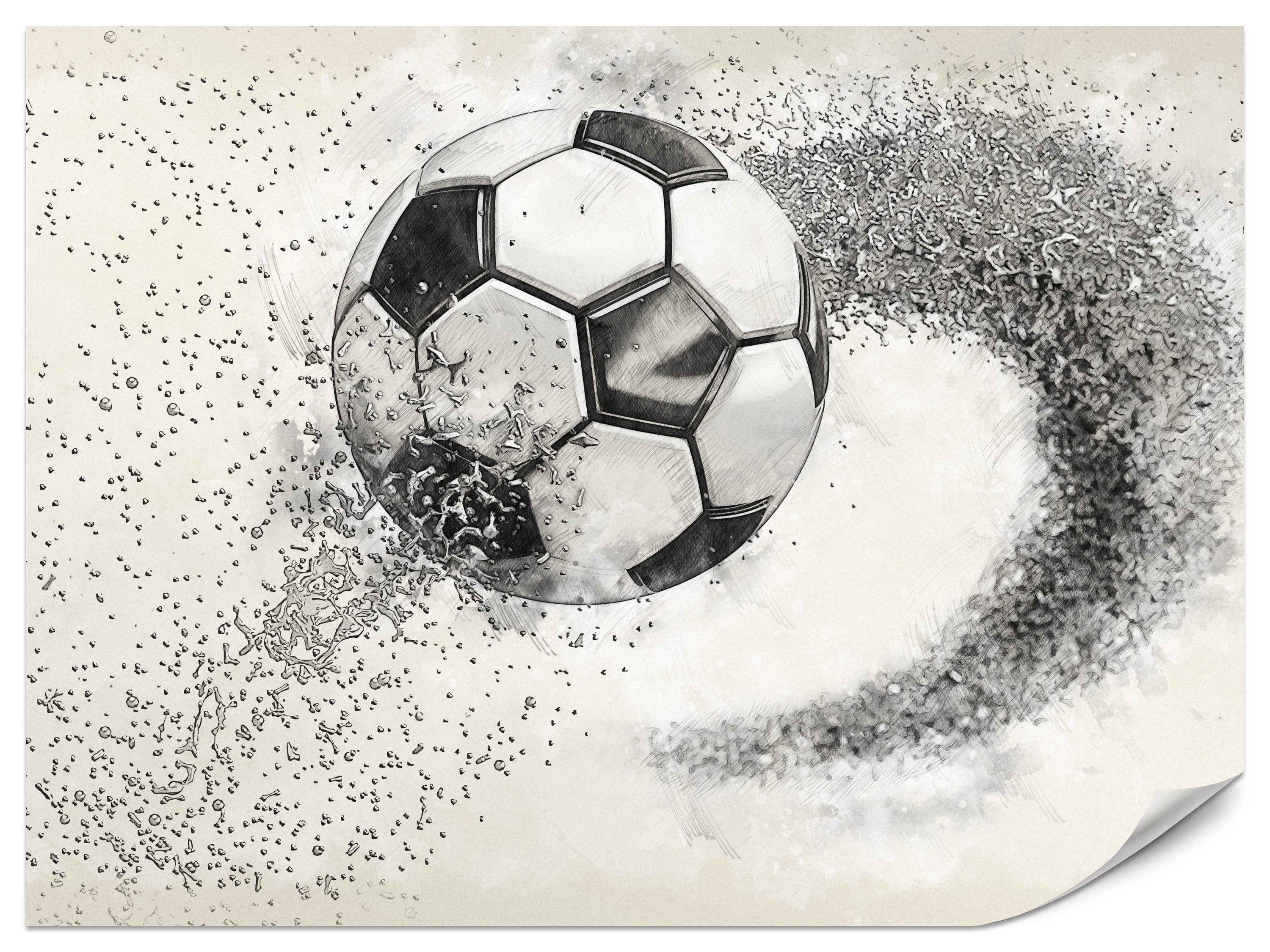Muralo Fototapete Vliestapete - Fußball, Skizze, Schwarz-Weiß-Grafik, Sportmotiv, Glatt, Grafisch, (Packung, 1 St., 100x70 cm), Kleber im Set, 3D-Optik, Ins Schlafzimmer, Wohnzimmer