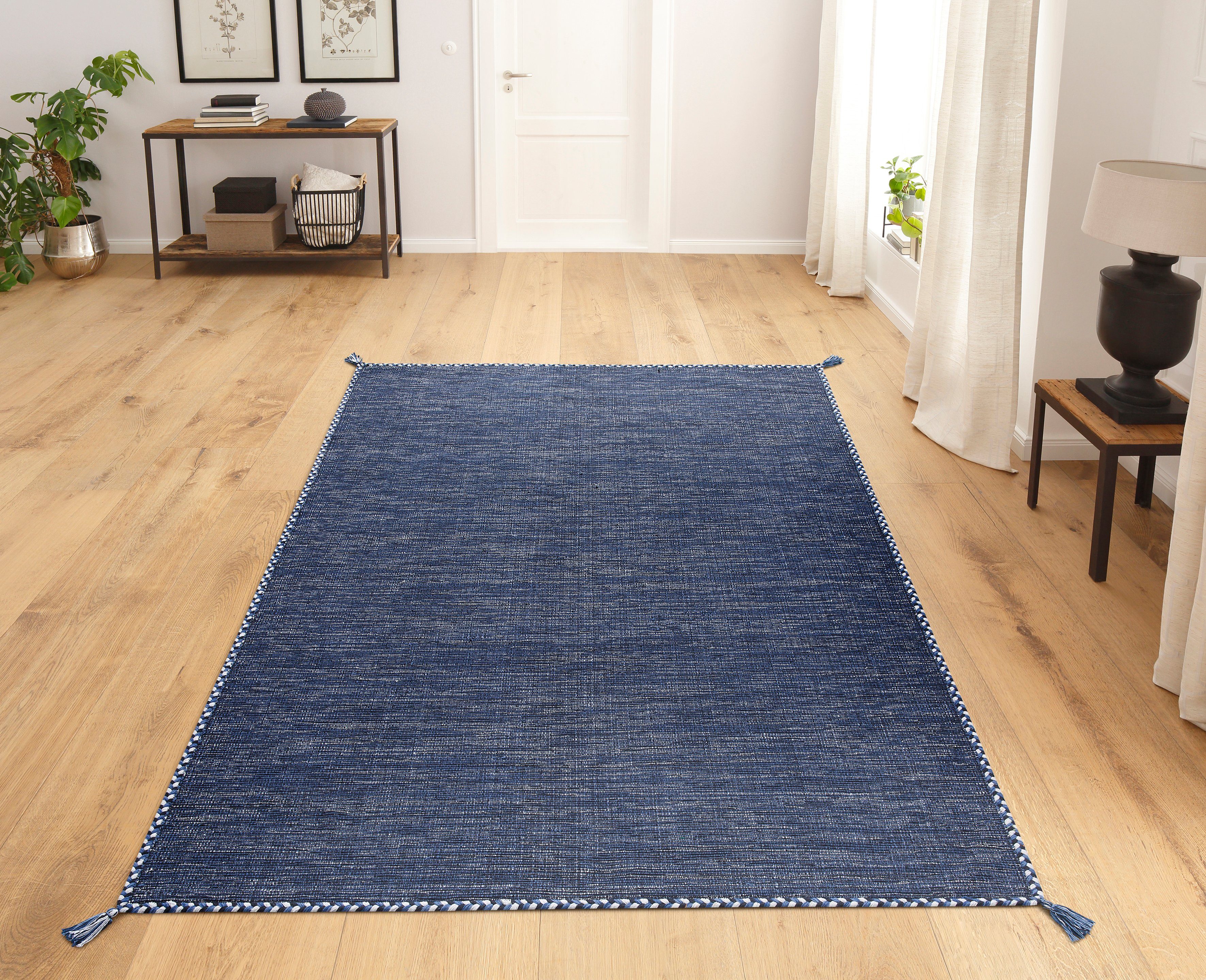 Teppich Micol, THEKO, Höhe: mit 3 Baumwolle, Fransen mm, rechteckig, reine Wendeteppich Uni-Farben, handgewebt