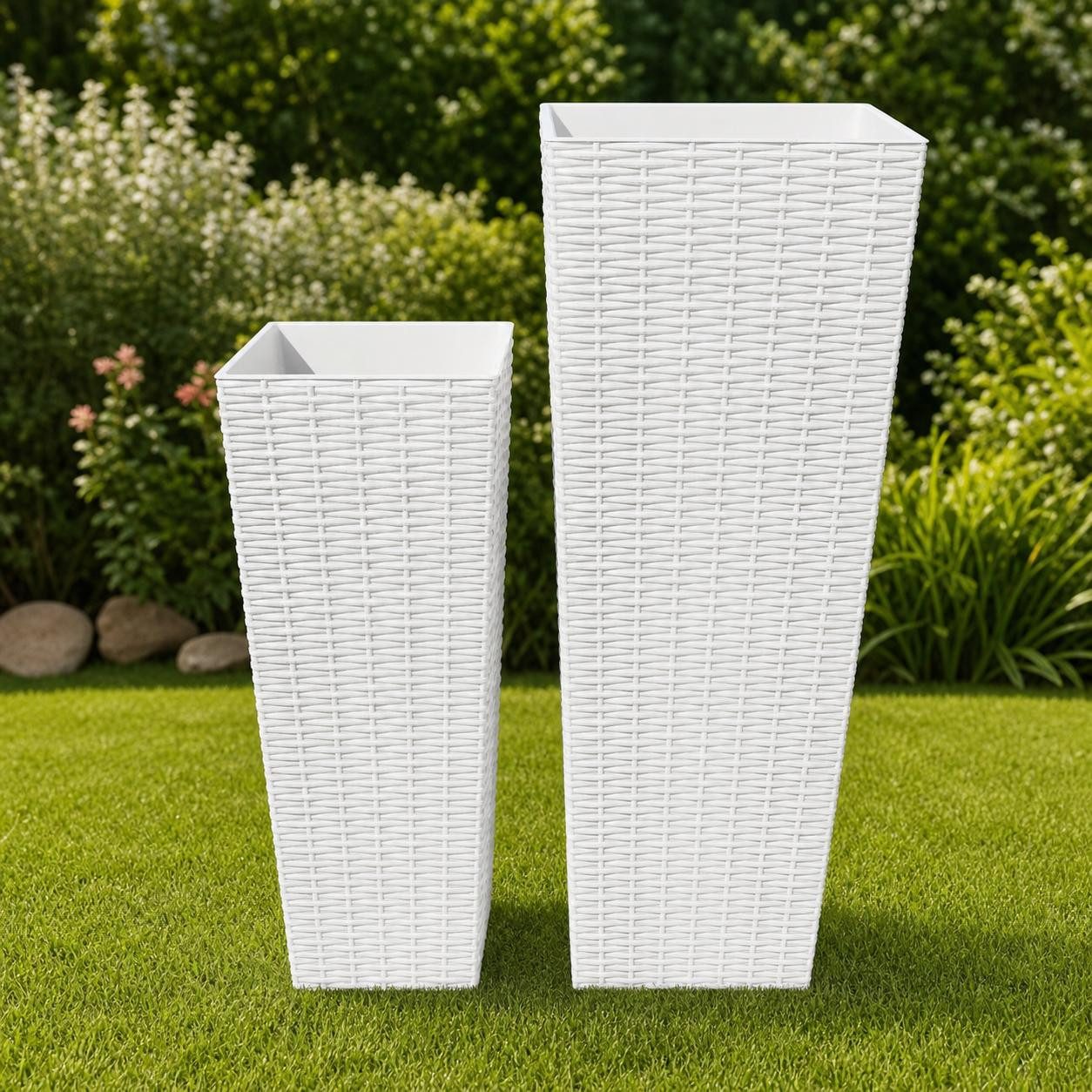 GarveeMore Blumentopf 2er Set Pflanzkübel Outdoor in Rattan-Optik mit Drainagelöchern (2 St)