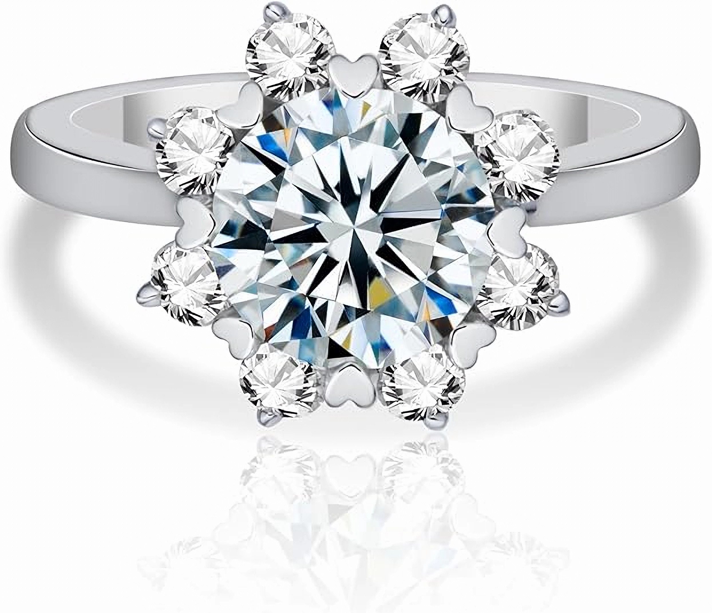 Jumpeak Verlobungsring Sonnenblumenring, besetzt mit einem 2Ct-Diamanten im Brillantschliff, Laborgrown-Diamant, Farbe E, Reinheit VVS2, mit IGI-Zertifikat