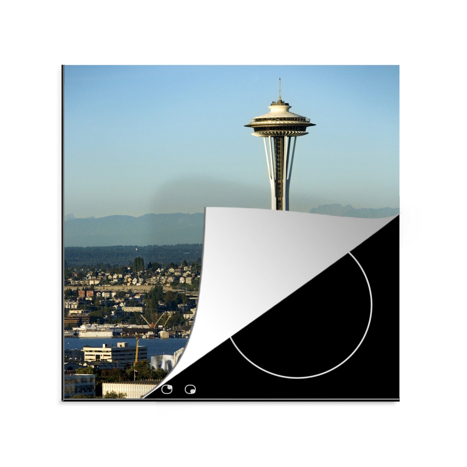 MuchoWow Herdblende-/Abdeckplatte Space Needle in Seattle, Vinyl, (1 tlg), 78x78 cm, Ceranfeldabdeckung, Arbeitsplatte für küche