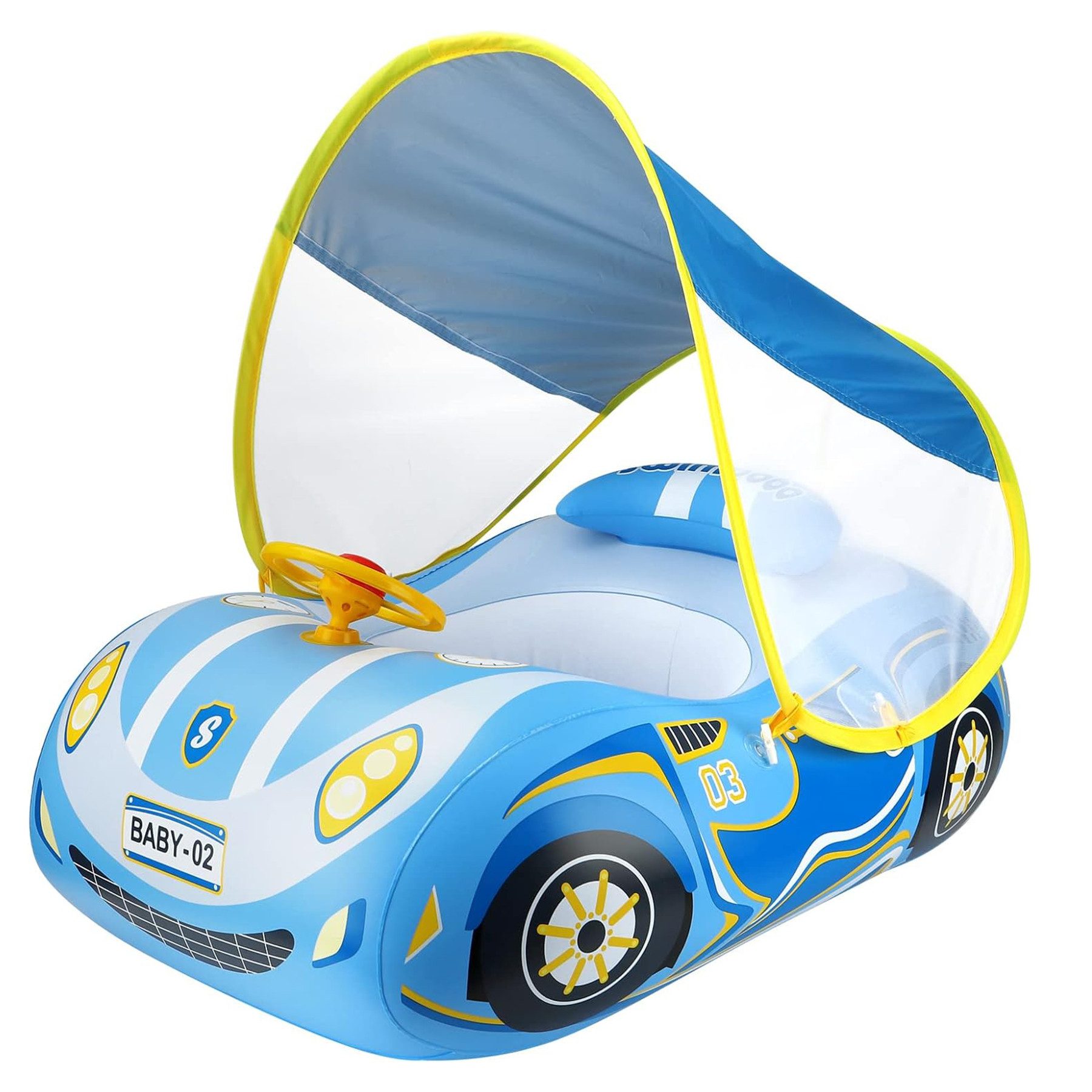 Mutig Schwimmring Baby Schwimmring, Baby Schwimmreifen mit Abnehmbarem Sonnendach UPF50+ (Aufblasbare Baby Schwimmsitz mit Sicherheitssitz), Schwimmhilfe für kinder ab 1 2 3 4 Jahr
