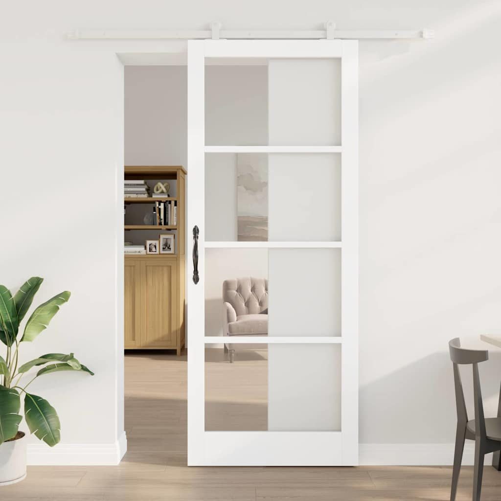 vidaXL Haustür Schiebetür ORKDAL 93 x 232 cm Massivholz Kiefer und Glas Weiß (1-St)