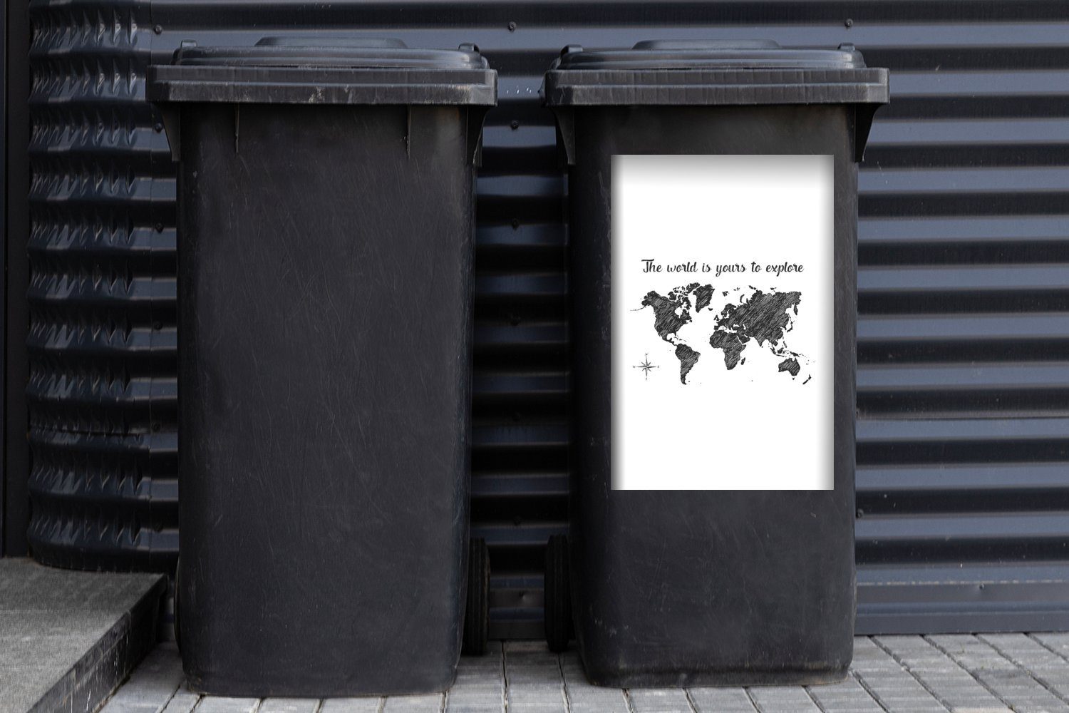 MuchoWow - - (1 Wandsticker Weltkarte Zitate Abfalbehälter Schwarz Sticker, Weiß St), - Mülltonne, Container, Mülleimer-aufkleber,