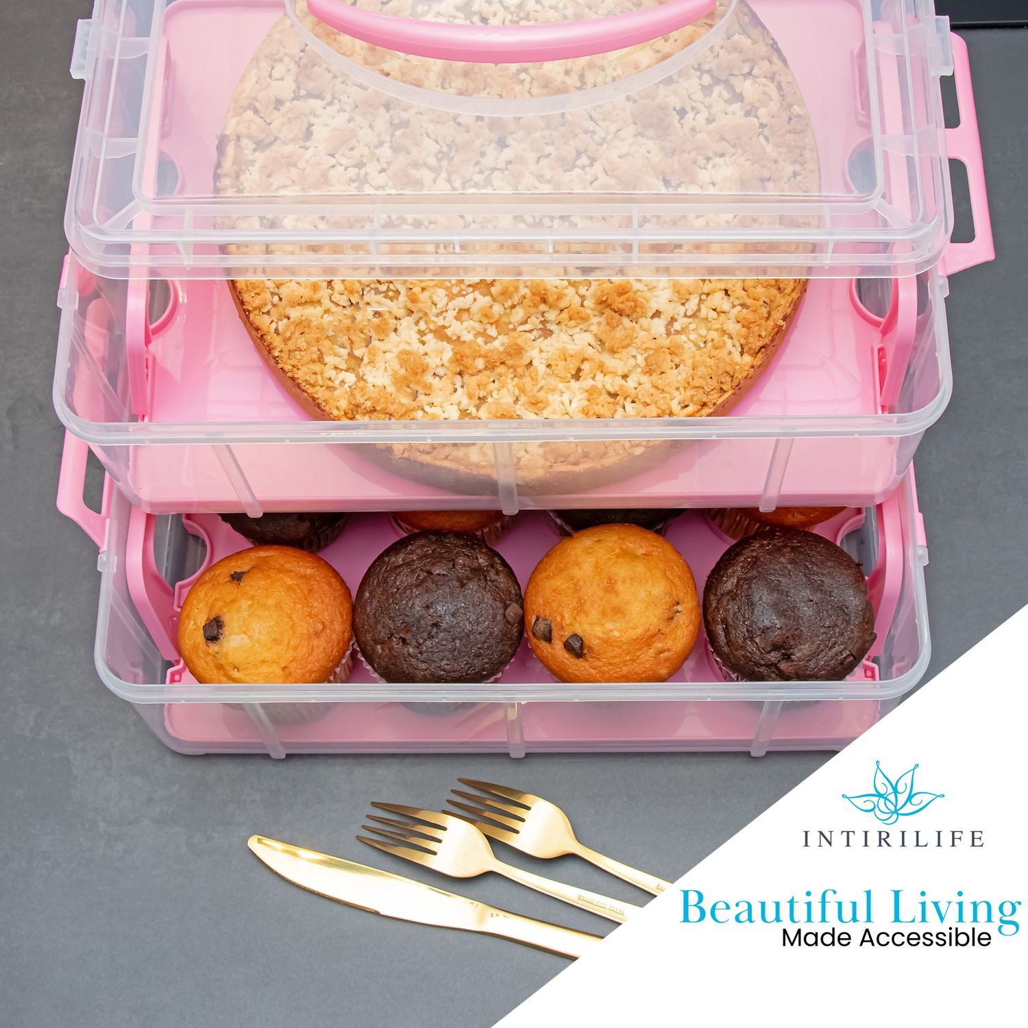 Intirilife Kuchentransportbox, Kunststoff, (1-tlg), Transportbox für Kuchen Cupcakes Transportbehälter für Muffins – Bild 3 von 5