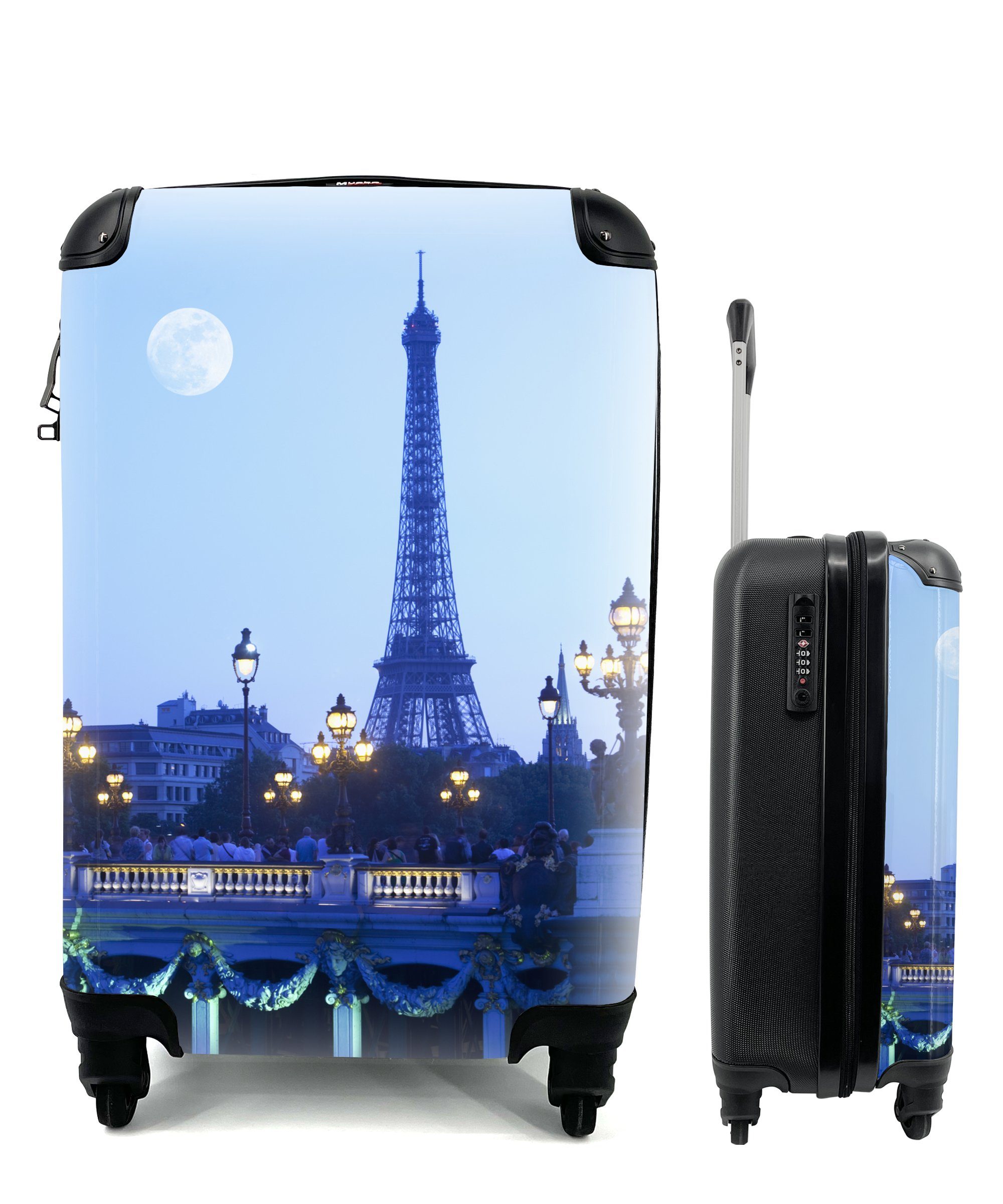 MuchoWow Handgepäckkoffer Eiffelturm - Mond - Paris, 4 Rollen, Reisetasche mit rollen, Handgepäck für Ferien, Trolley, Reisekoffer
