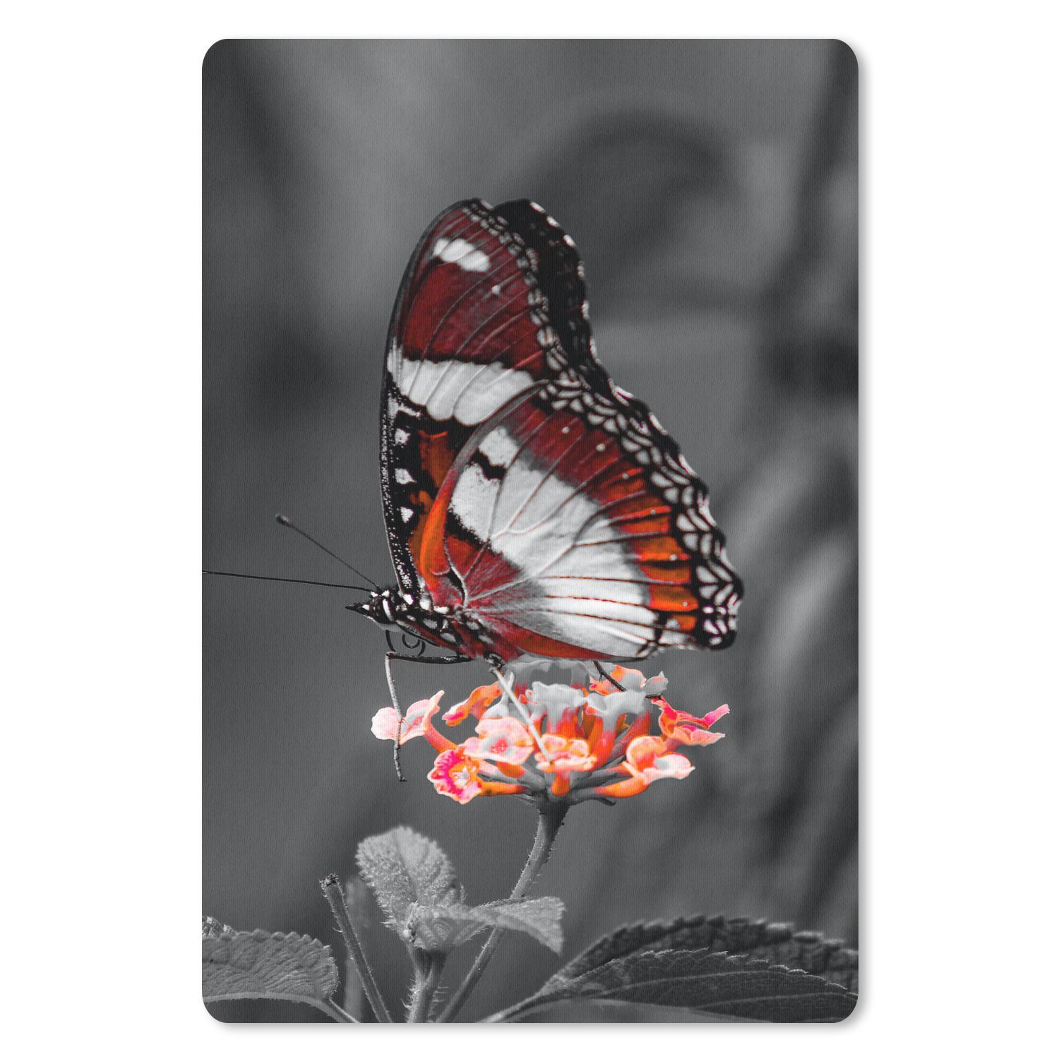 MuchoWow Mauspad Schmetterling - Tiere - Blumen - Schwarz und weiß - Orange (1-St), Maus Pad Klein, Gaming Zubehör, Büro Deko, 18x27 cm