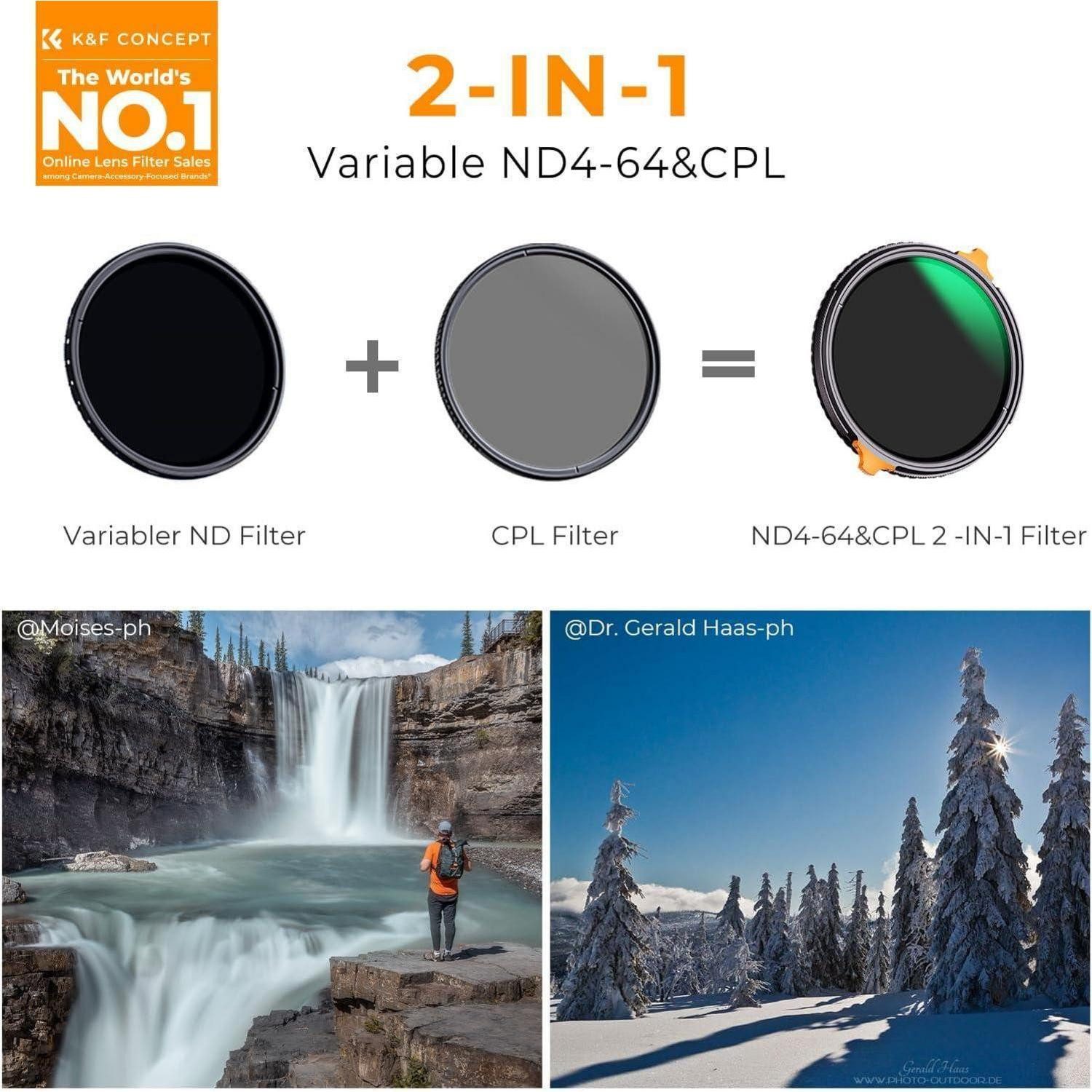 LuxusKollektion Nano-X ND Filter 67mm: CPL & ND4-ND64 2-in-1 Grau- und Polfilter Graufilter