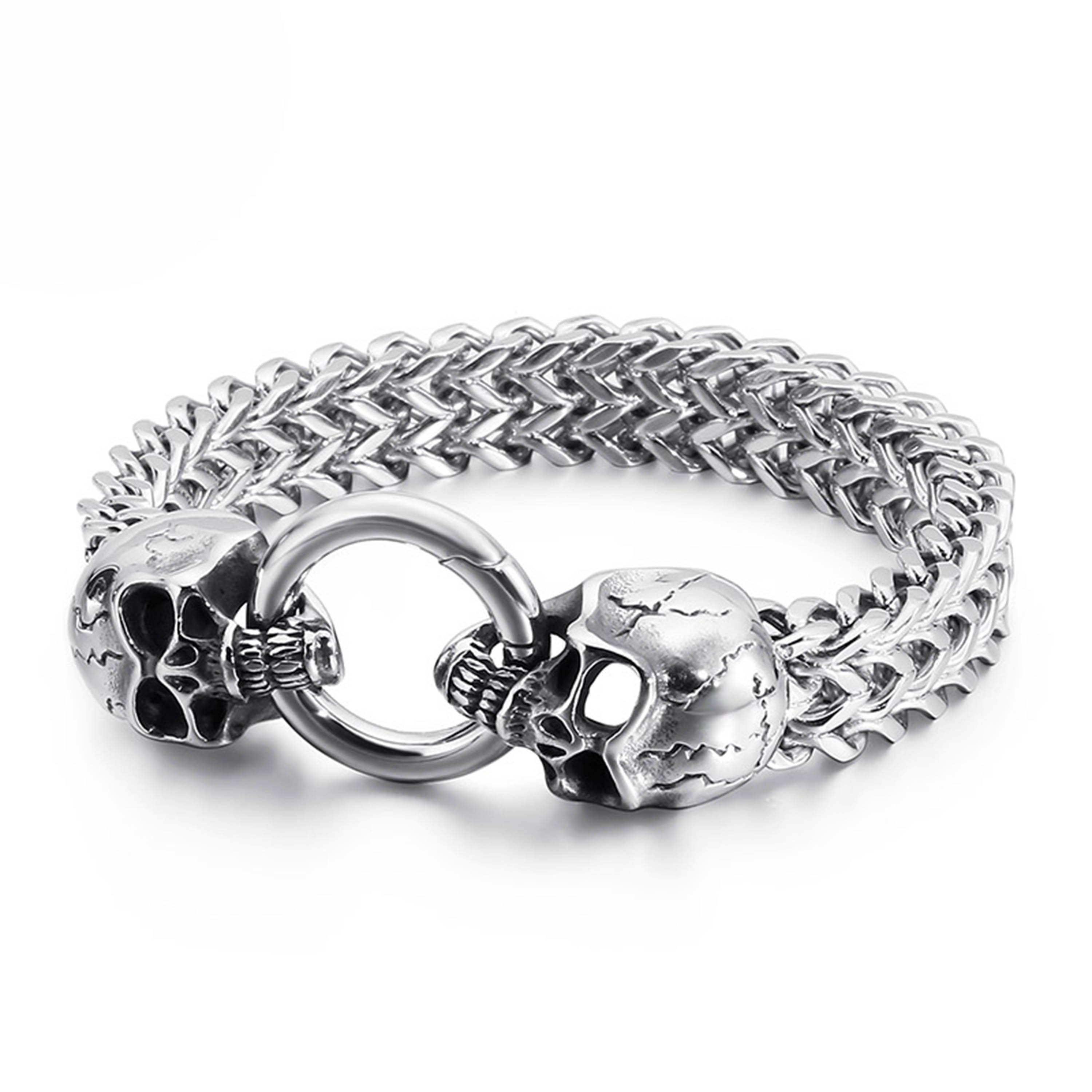 UNIQAL.de Edelstahlarmband Panzerarmband Herren "SILVER SKULL" Edelstahlarmband, (Edelstahl, Casual Style, Biker, Türsteher, Handgefertigt in Germany)