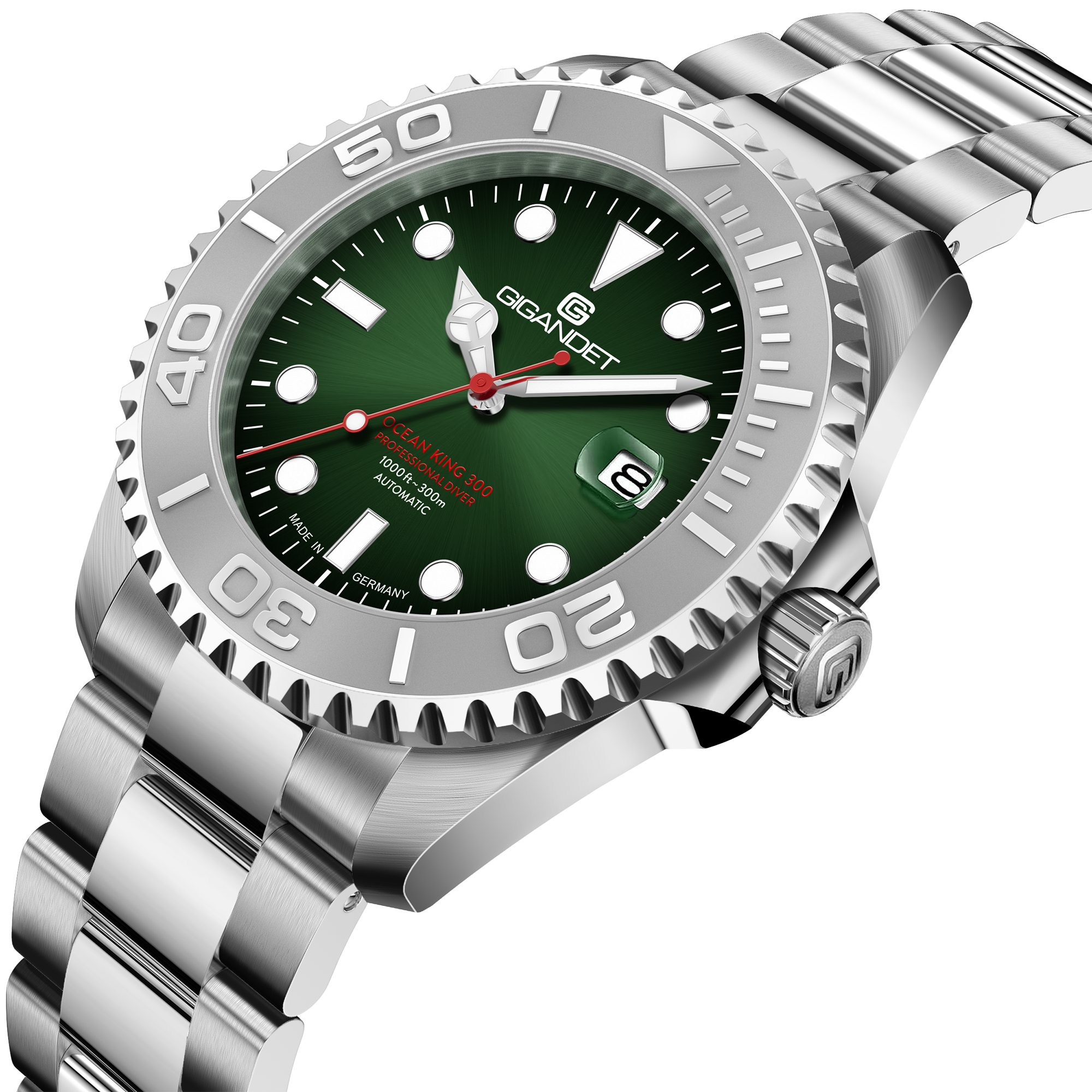 Gigandet Automatikuhr OCEAN KING, Made in Germany, Saphirglas, Edelstahl-Inlay, Swiss SuperLuminova