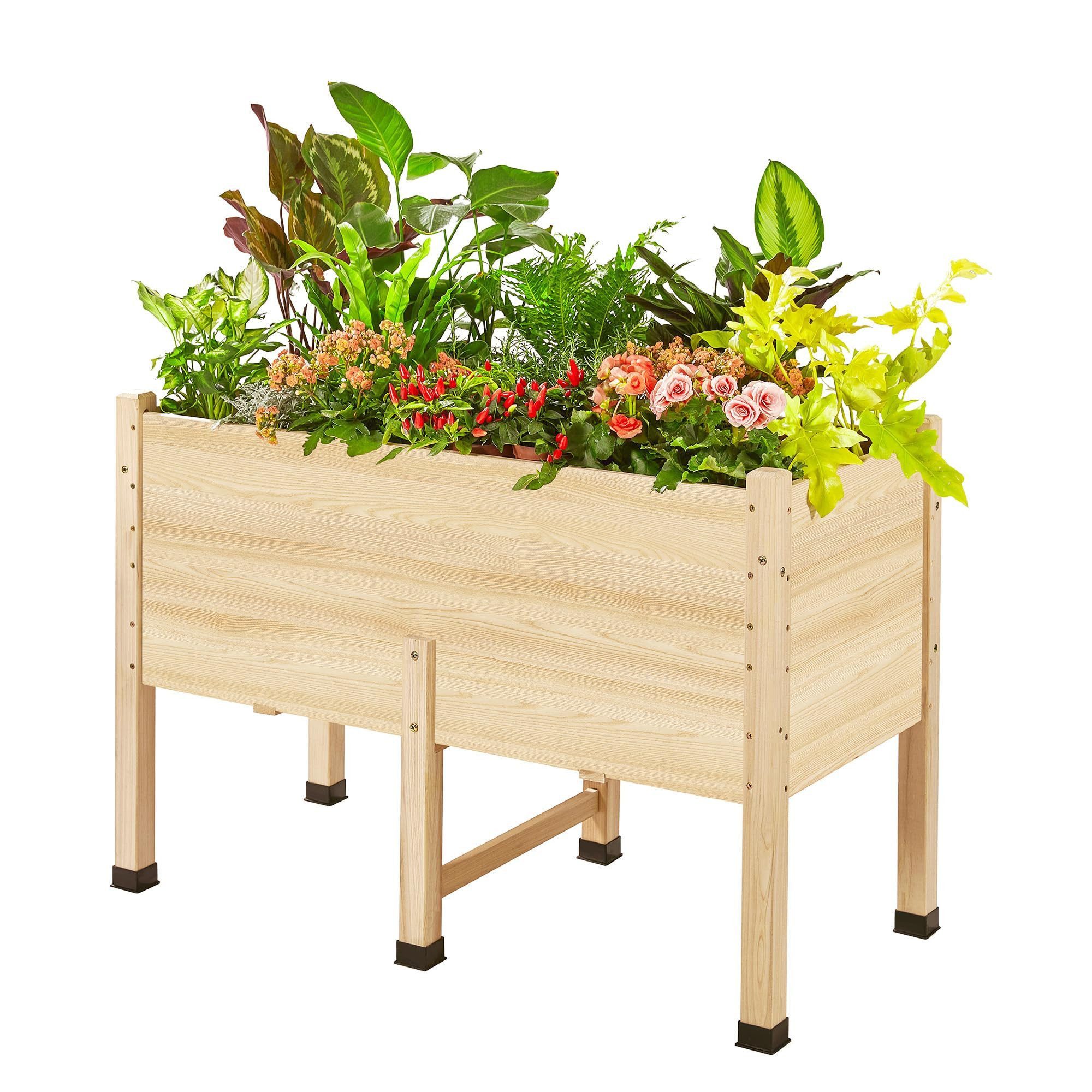 AMERLIFE Hochbeet aus Massivholz, mit Beinen, ergonomisch & rückenschonend (1 St), 119x80,5x57 cm, 36 cm Pflanztiefe, für Garten & Balkon, Naturfarbe