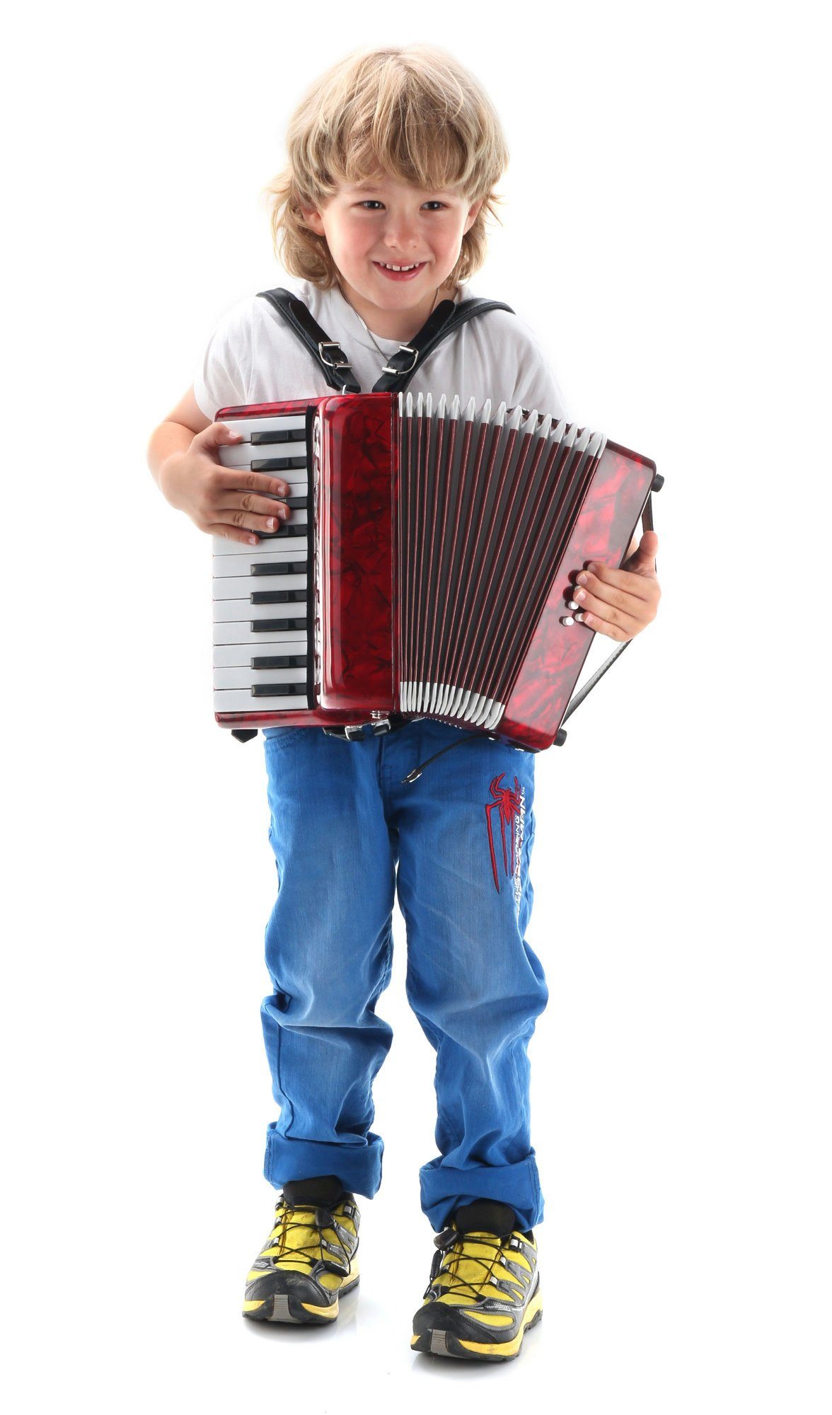 Classic Cantabile Knopf-Akkordeon Secondo Junior - 8-Bass Akkordeon - 22 Diskanttasten, 8-Basstasten (Kompakt-Set, Inkl. Tasche und Tragegurte), inkl. Tragerriemen und Gigbag