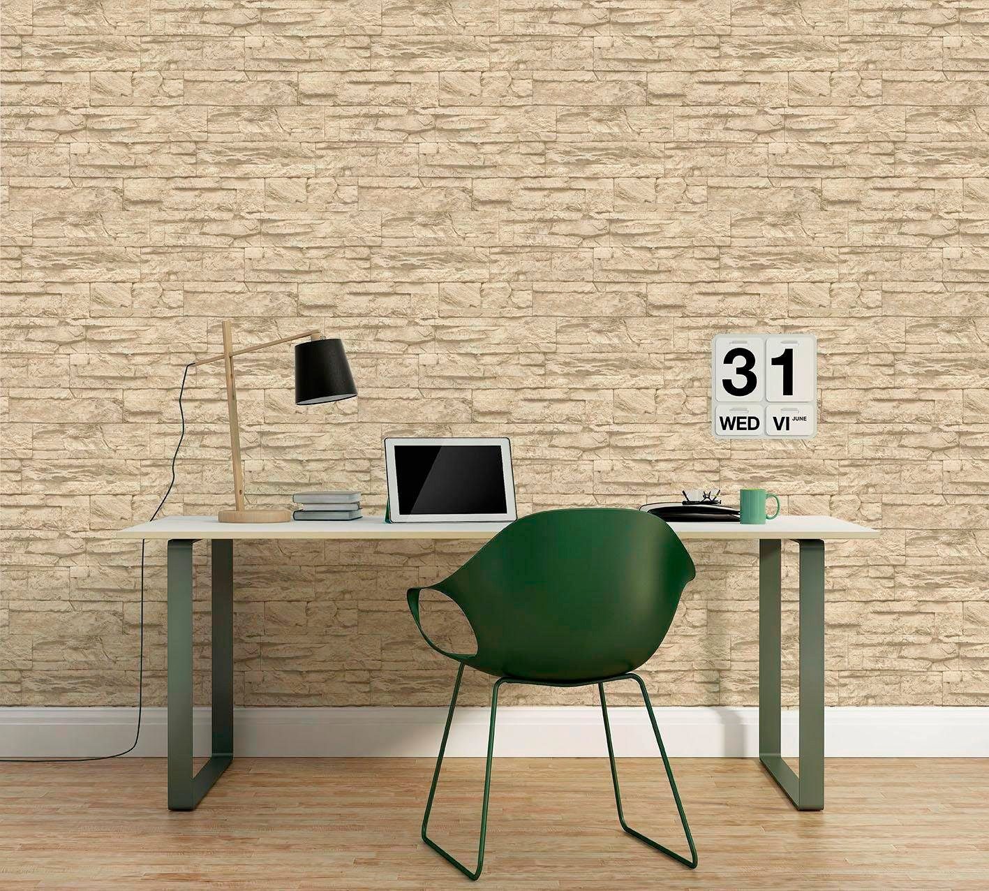 A.S. Création living walls natur/beige Edition, Stone Best Vinyltapete 2nd Wood`n Stein Steinoptik, of Modern Tapete