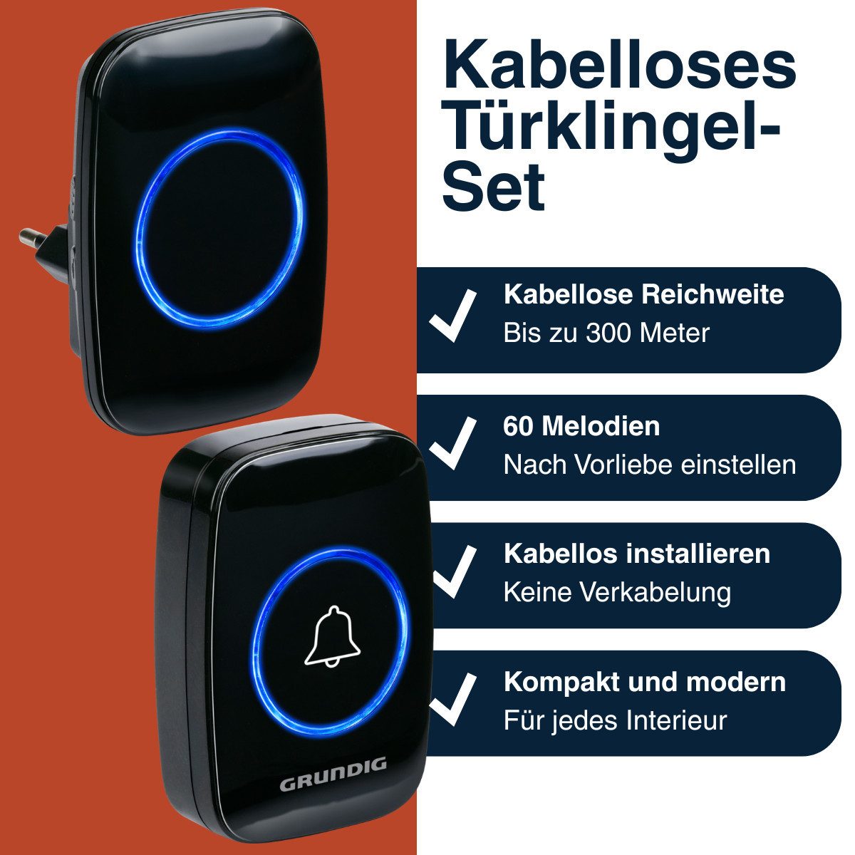 Grundig Türklingel-Set Grundig Drahtlose Türklingel Set - Funkklingel, (1x Sender, 1x Steckdosenempfänger, 1x CR2032 Batterie, 1x Anleitung) – Bild 2 von 5