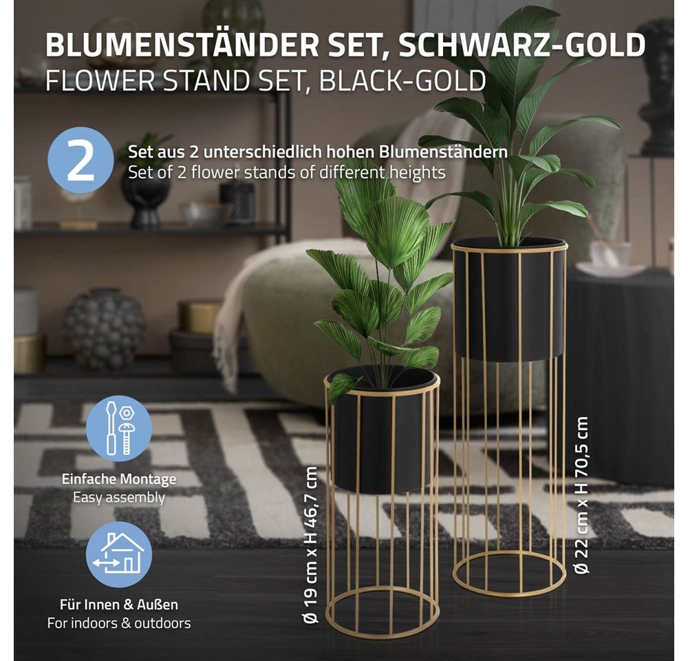 Thumbnail - ML-DESIGN Blumenständer Pflanzenständer Set aus Metall Pflanztopf Deko Blumenhocker (2 St), Blumentopfständer Schwarz We...