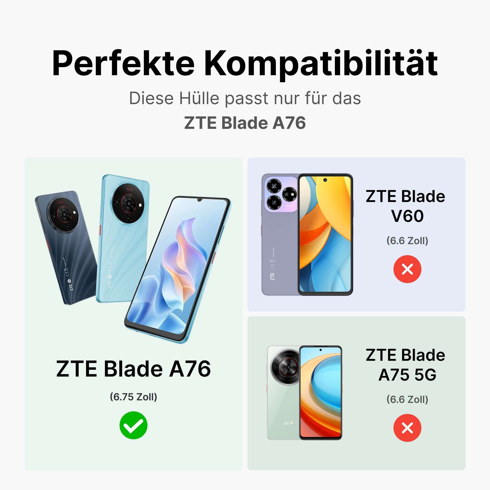 betterfon Handyhülle Handytasche für ZTE Blade A76 5G Klapphülle mit Kartenfächern, Bookstyle-Hülle mit Magnetverschluss, Smartstand & Kunstleder