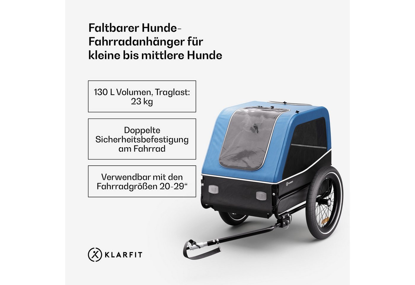 Thumbnail - KLARFIT Fahrradkinderanhänger Goldie S Hunde-Fahrradanhänger, Fahrradanhänger Wetterfest Hund Faltbar Stahl 20-29"