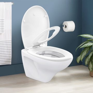 Homewit WC-Sitz Familien Toilettendeckel, Mit abnehmbare Kindersitz, Magnet-Anschluss (Komplett-Set), mit Absenkautomatik, Softclose