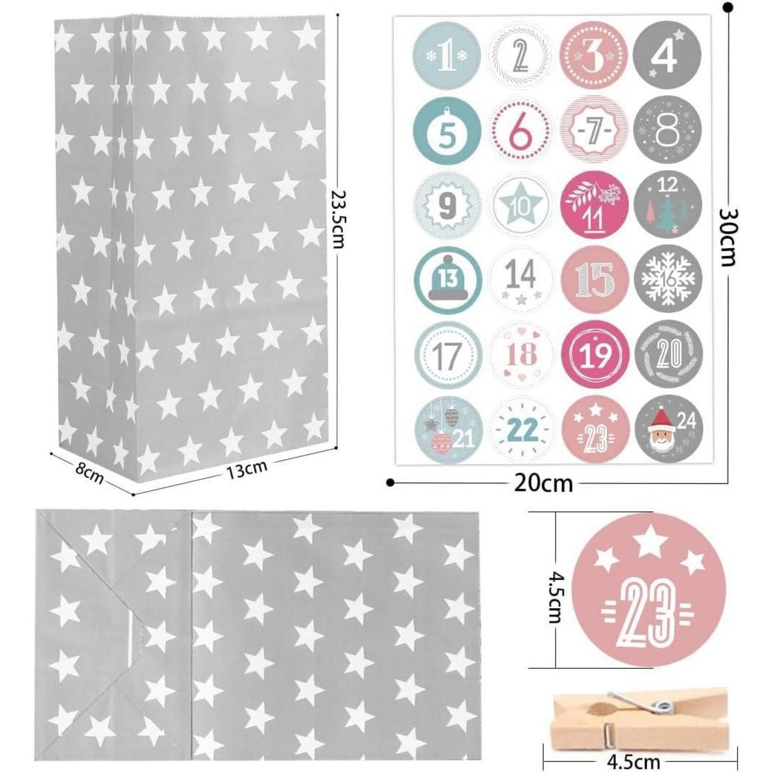 LuxusKollektion DIY-Adventskalender Adventskalender zum Basteln Tüten Grau DIY Weihnachtskalender 24