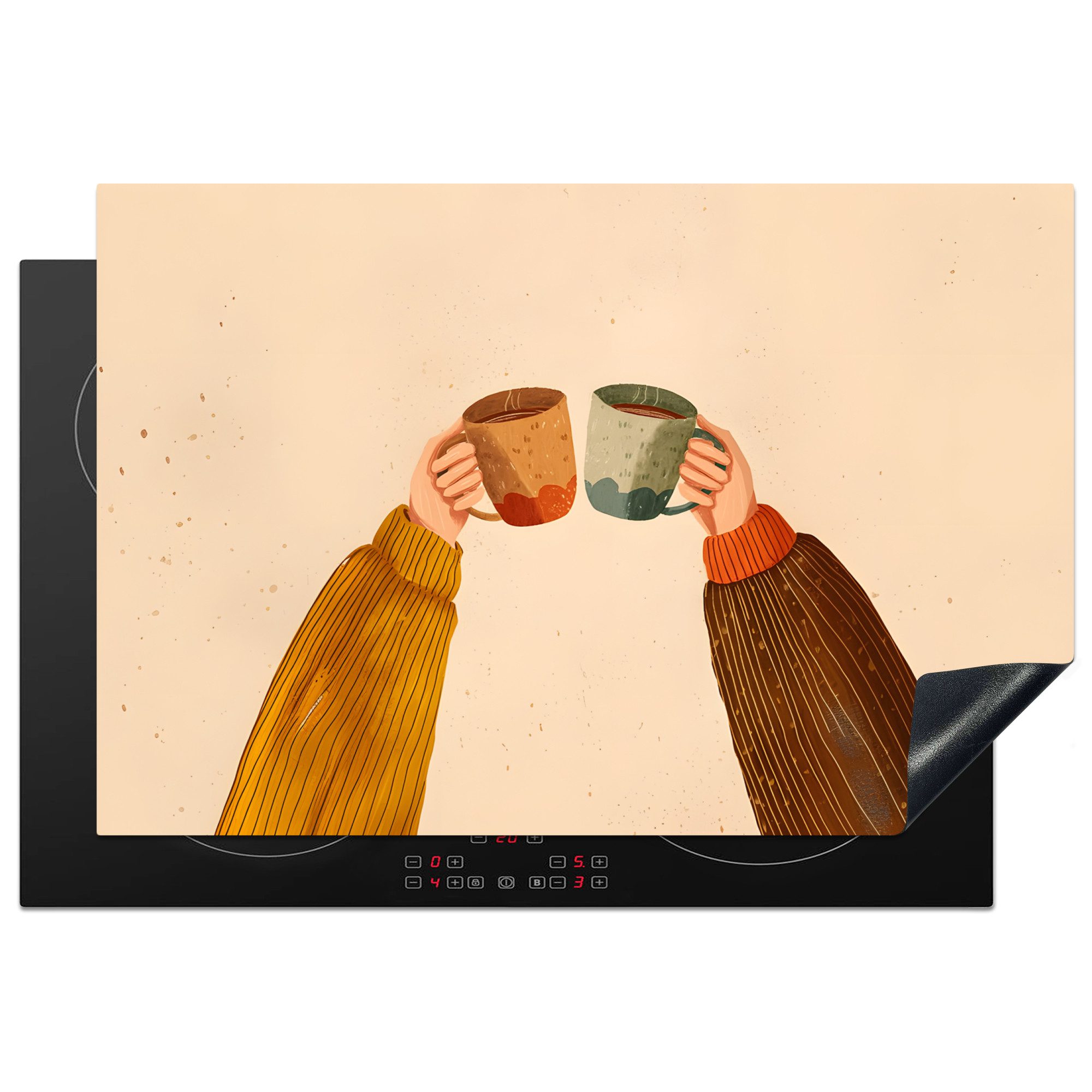 MuchoWow Herd-Abdeckplatte Illustration - Becher - Prost - Braun, Vinyl, (1 tlg), Induktion Schutzmatte, Induktionsherd Abdeckung, 74x48 cm