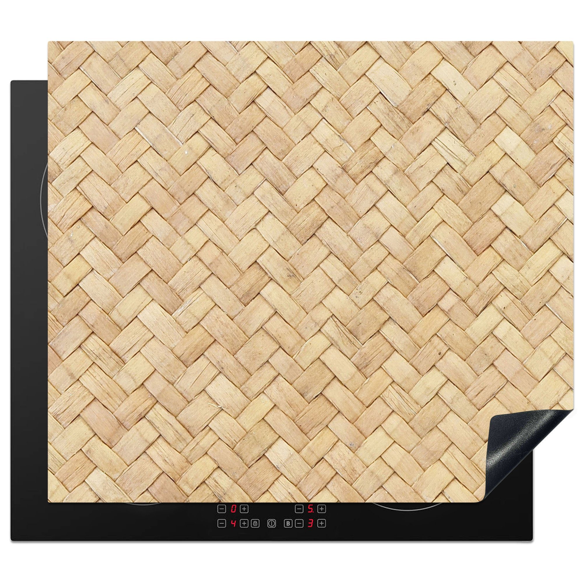 MuchoWow Herdblende-/Abdeckplatte Muster - Beige - Rattan-Druck, Vinyl, (1 tlg), 60x52 cm, Mobile Arbeitsfläche nutzbar, Ceranfeldabdeckung