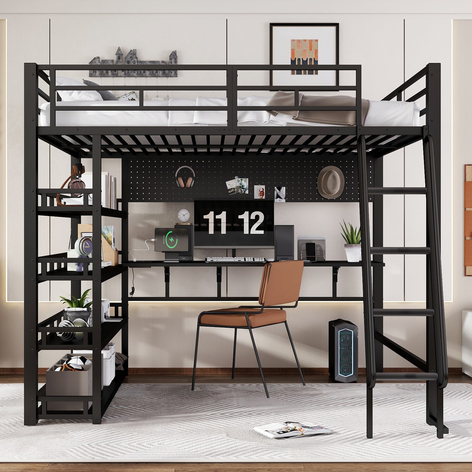 Odikalo Hochbett 140x200 Metallbett mit Schreibtisch günstig online kaufen