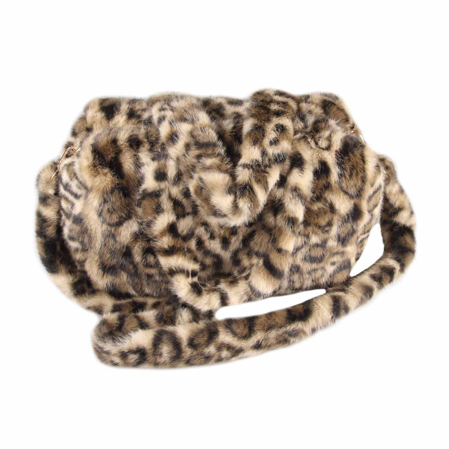 ITALYSHOP24 Schultertasche Damen Leo Tasche Handtasche PELZTASCHE Shopper Tote Bag Leopard Print, Felltasche Crossbody Umhängetasche Teddytasche Plüsch Kunstpelz