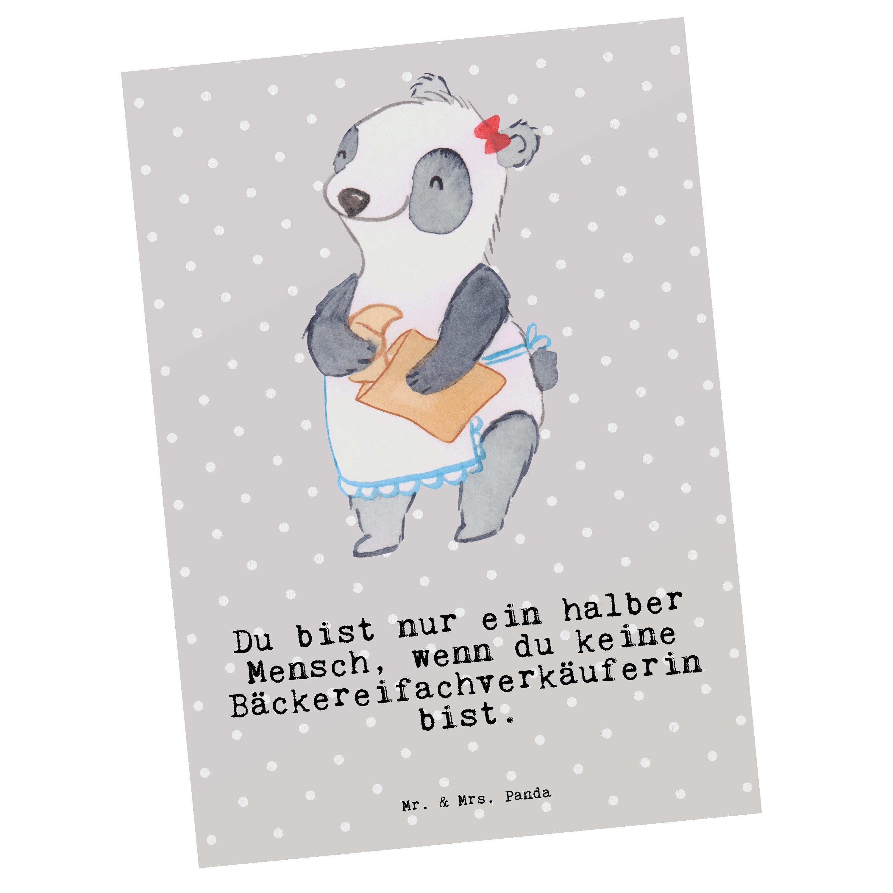 Mr. & Mrs. Panda Postkarte Bäckereifachverkäuferin mit Herz - Grau Pastell - Geschenk, Backstube