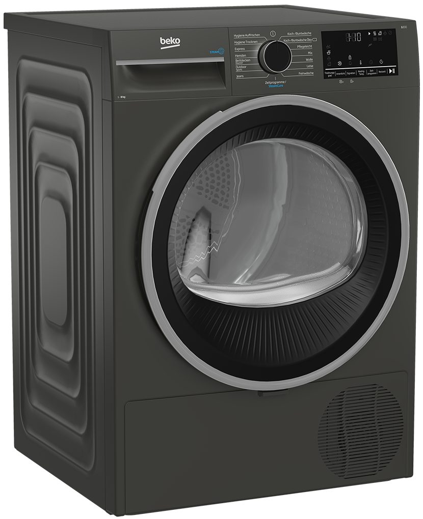 BEKO Wärmepumpentrockner Manhattan Gray B3T22491M, Dampffunktion, Silent-Programm, Allergikergeeignet, Aquawave