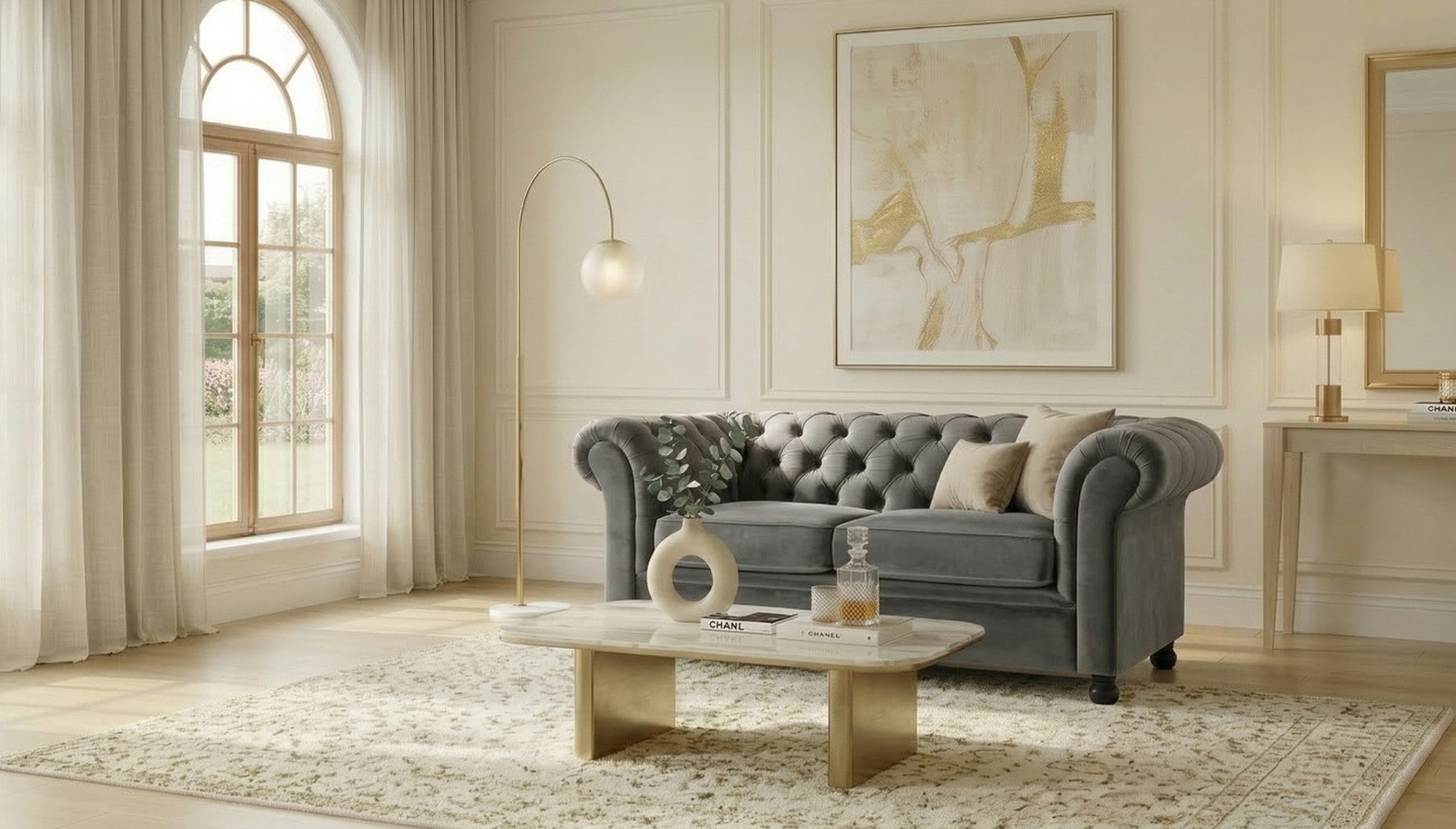 Home affaire 2-Sitzer BRONNOY Chesterfield Sofa mit aufwendiger Knopfheftung, Breite 152 cm, Sofa mit geschwungenen Armlehnen, Chesterfield-Optik, Glamour