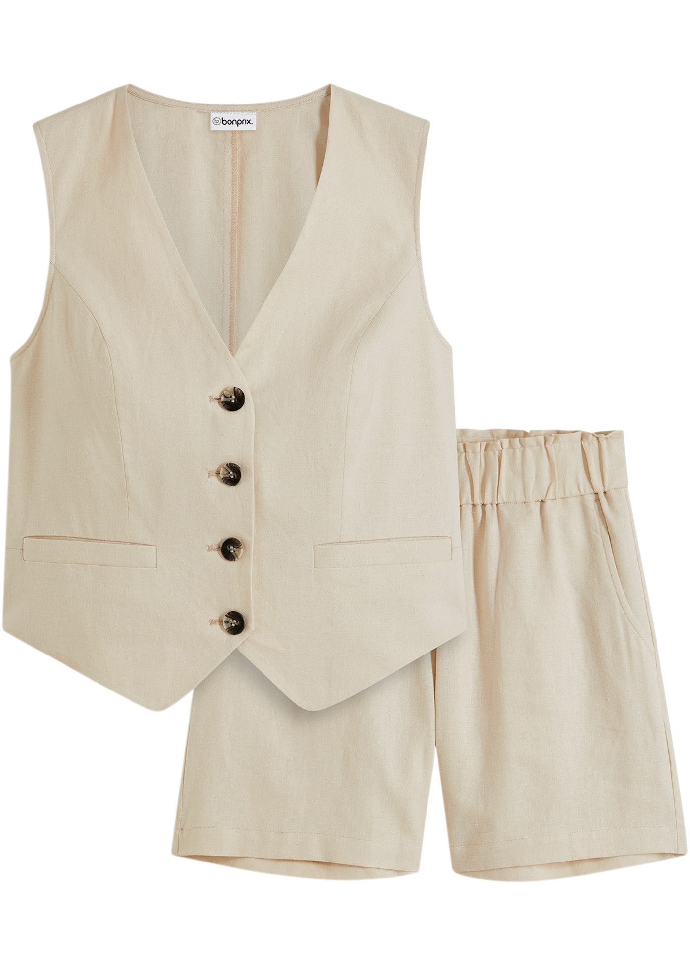 bonprix Shorts (Set, 2-tlg) aus Leinenmix, eleganter Stil, mit passender Weste