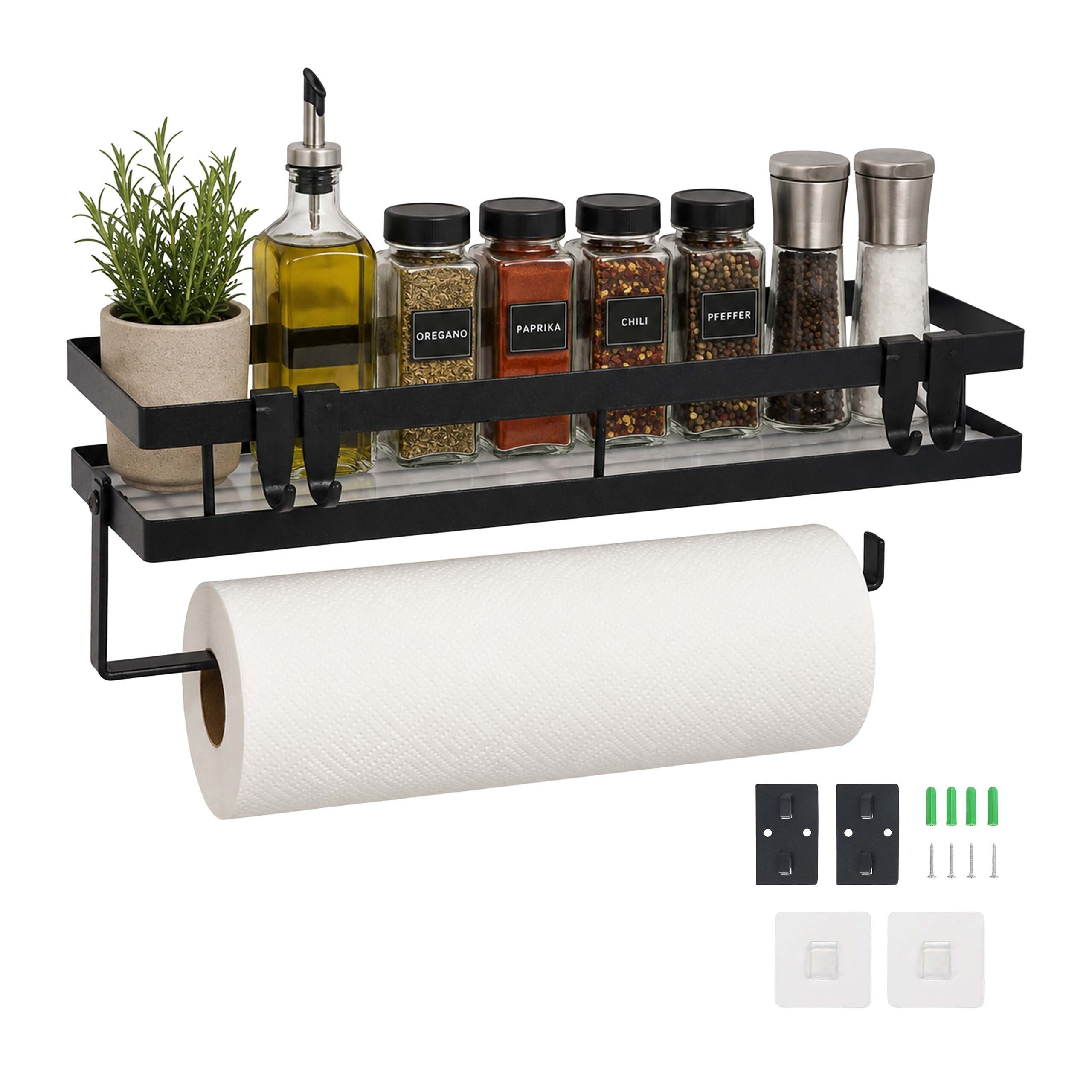 relaxdays Gewürzregal für die Wand ohne Bohren, 11-tlg., schwarz