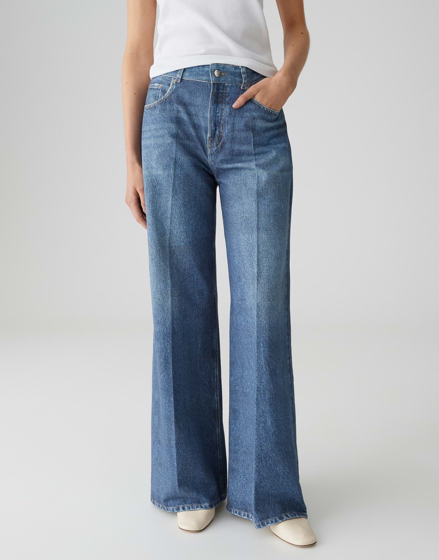 OPUS PANTS Stoffhose Capria cruise Fließender Schnitt mit modischem Denimprint