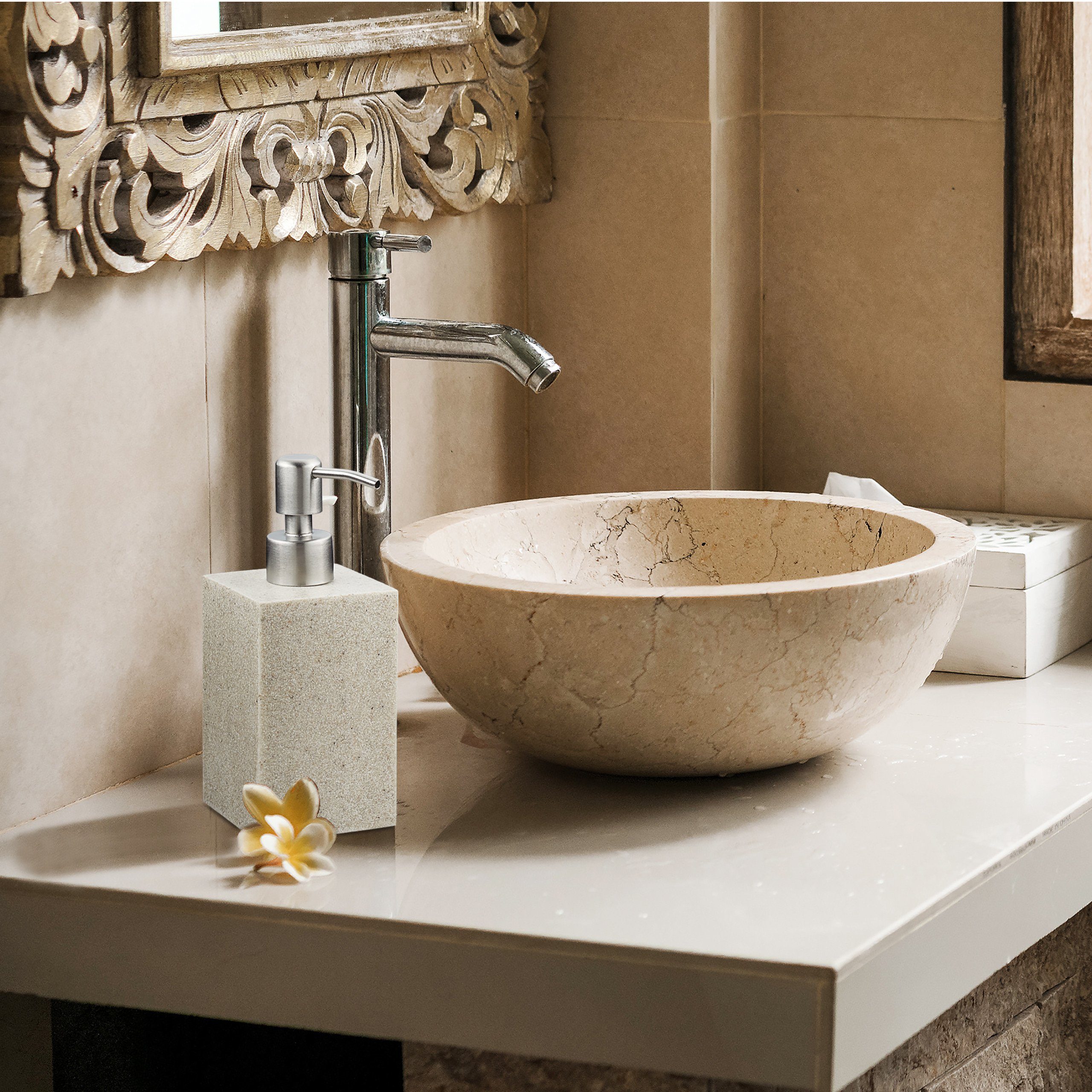 relaxdays Seifenspender Edelstahlpumpe eckig, Sand günstig online kaufen