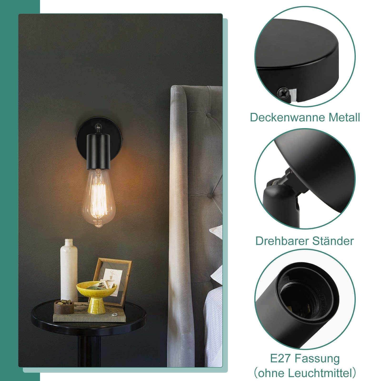 ZMH LED Deckenleuchte E27 Deckenlampe Schwarz - Deckenstrahler 1 Flammig Vintage, ohne Leuchtmittel