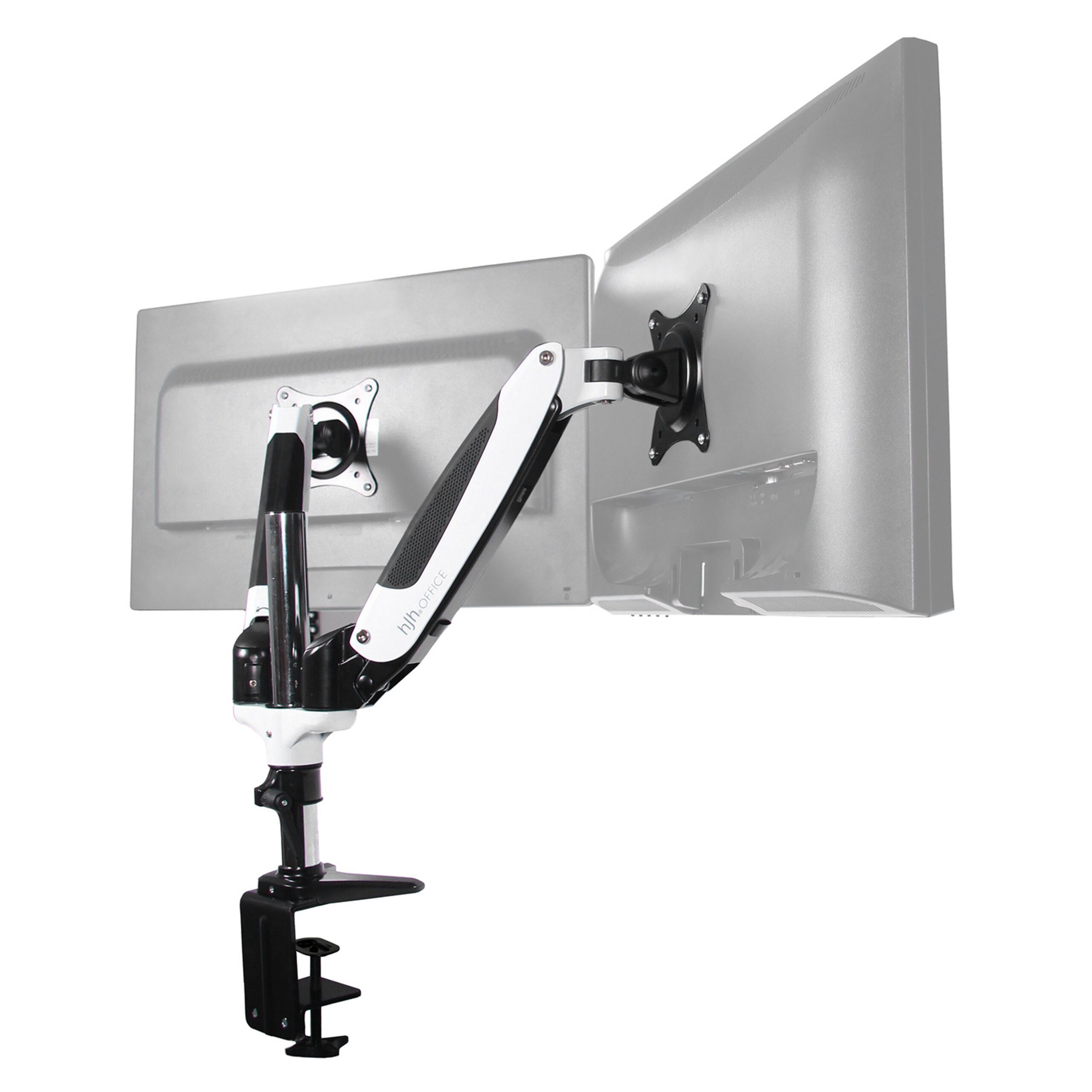 hjh OFFICE Monitor-Halterung Monitorhalterung Vm-Mg2S Aluminium, (bis 27 Zoll, Monitorarm, Kabelmanager integriert, drehbar, schwenkbar und neigbar)