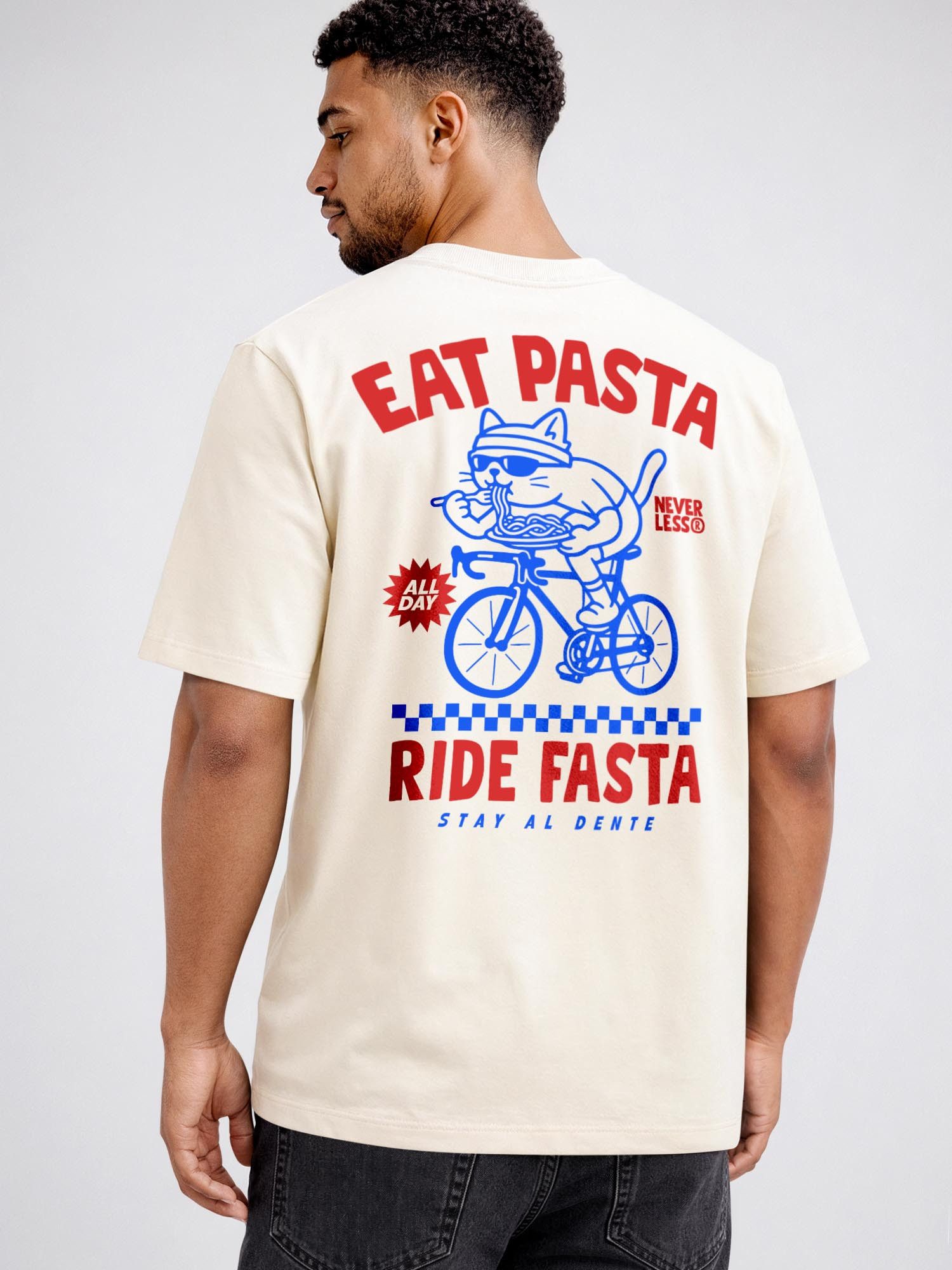 Neverless Oversize-Shirt Herren T-Shirt - Retro Design - Eat Pasta - Relaxed Fit Printshirt mit Print – Bild 2 von 5
