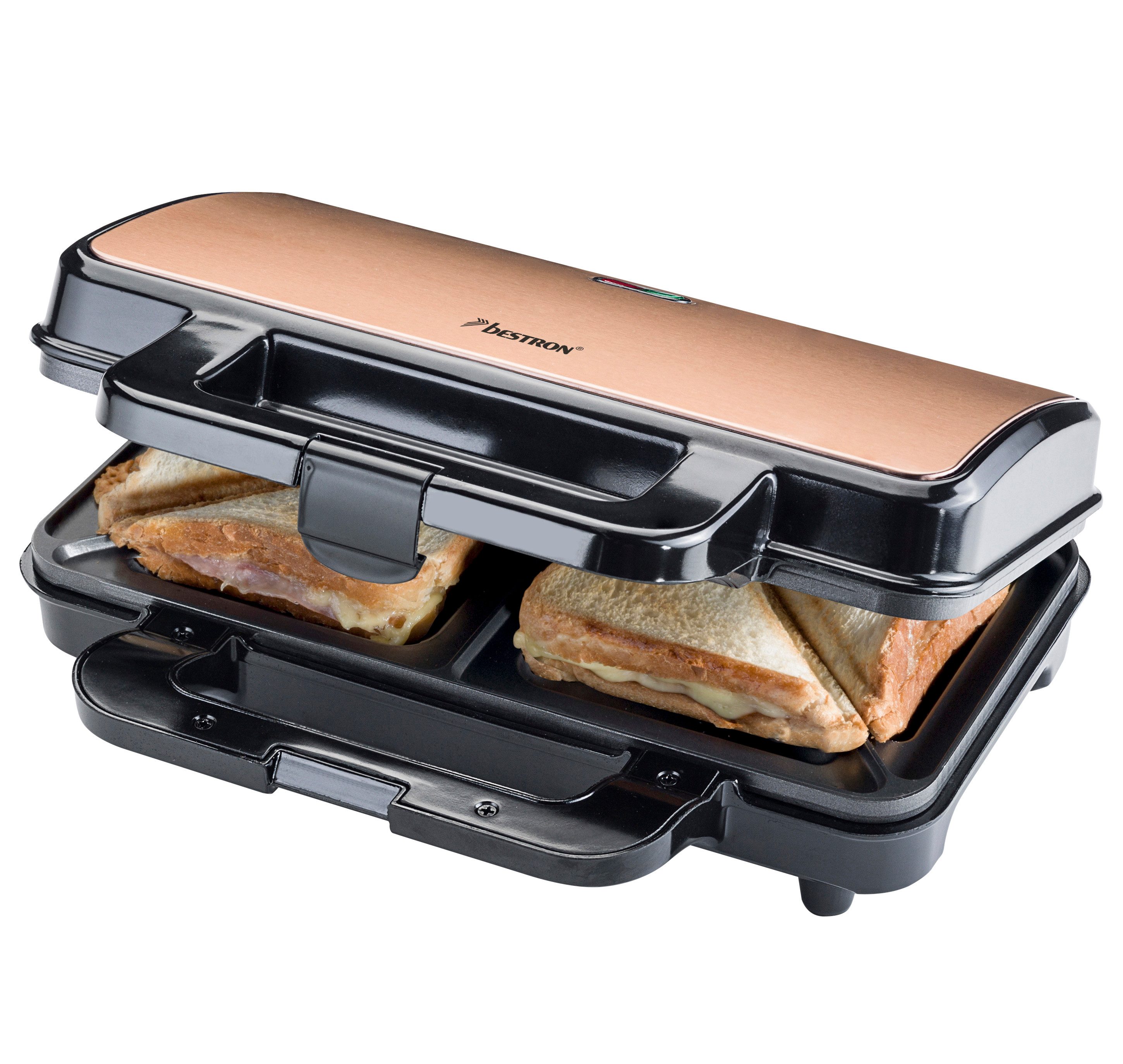 bestron Sandwichmaker ASM90XL, 900 W, Abschaltautomatik, hitzebeständiges Gehäuse, Antihaftbeschichtung
